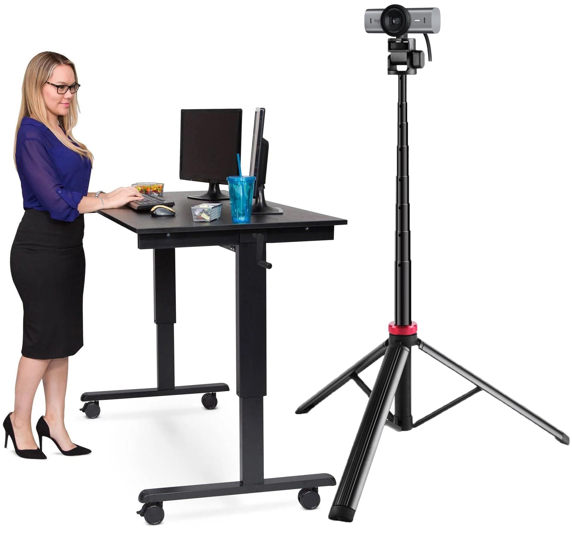 Acetaken 81'' Webcam Floor Tripod Stand Holder For Logitech C920/Mx Brio 4K/C922/C930/Brio 500/Streamcam Webcams/Iphone 16 15 14 13/Samsung Galaxy S24 S23 S22 Smartphone,Compatible With Gopro Action Cameras