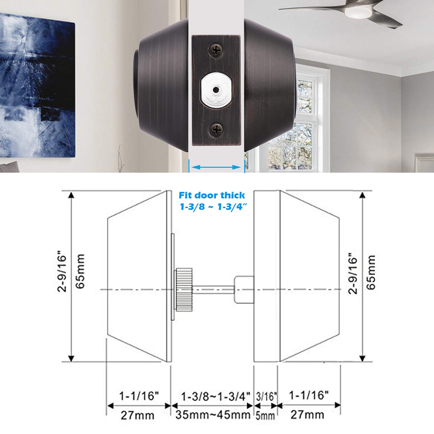 Gobrico 3 Keyed Alike Double Cylinder Deadbolts, Exterior/Interior Door Deadbolt Locks, Oil Rubbed Bronze Finished, With Same Key, Keyed Both Sides