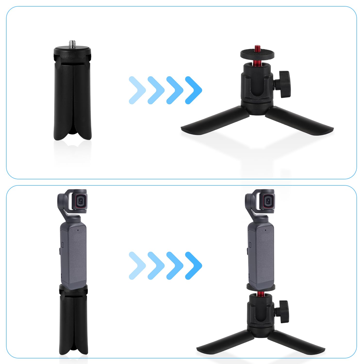 Peutier Mini Tripod For Dji Osmo Pocket 3 & 2, Portable Stand Black Mount Compatible With Osmo Pocket 3 & 2