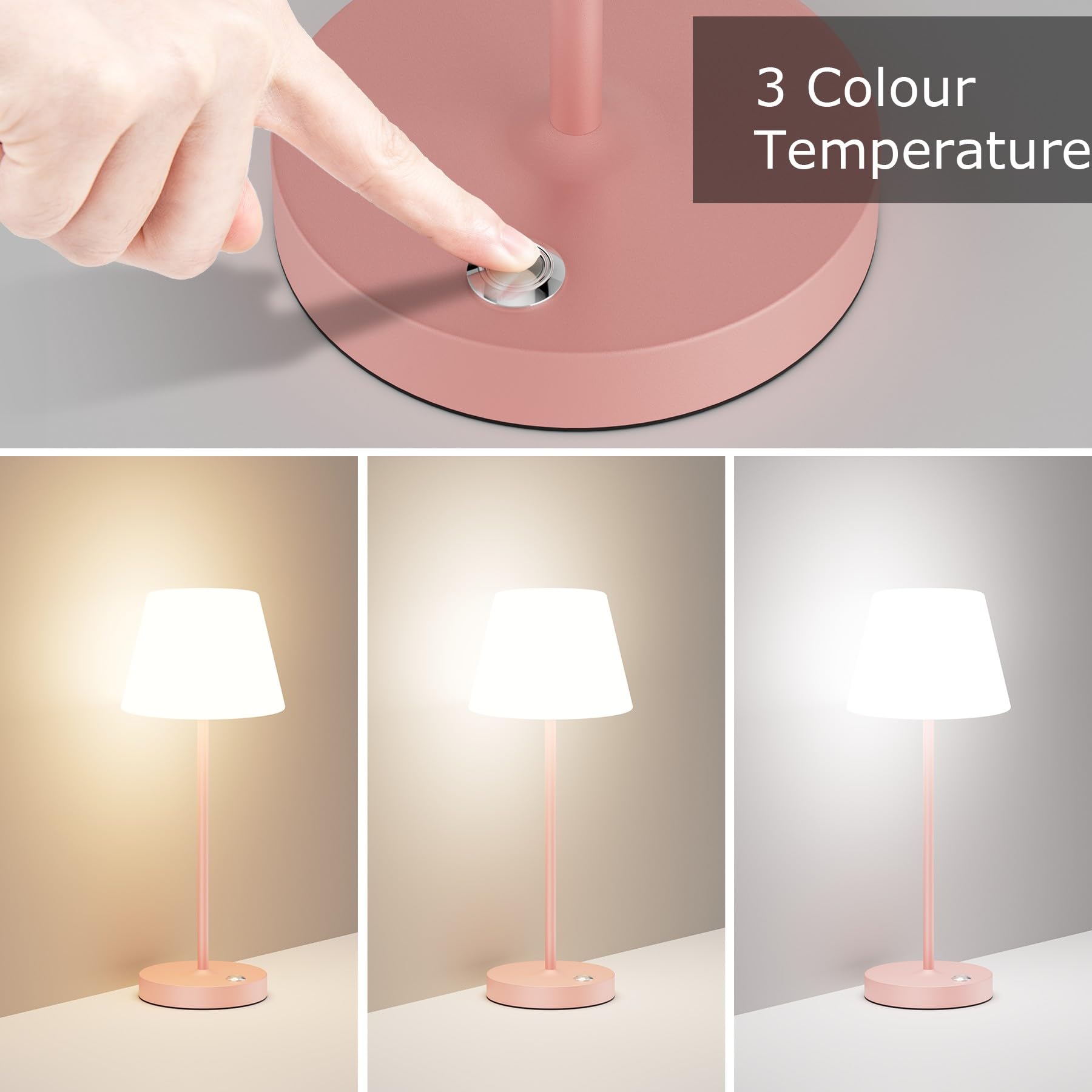 Coinmit 2 Pack Battery Operated Table Lamps, 6000Mah Cordless Battery Powered Desk Lamp, Modern Led Outdoor Waterproof Acrylic Table Lamps (Pink)
