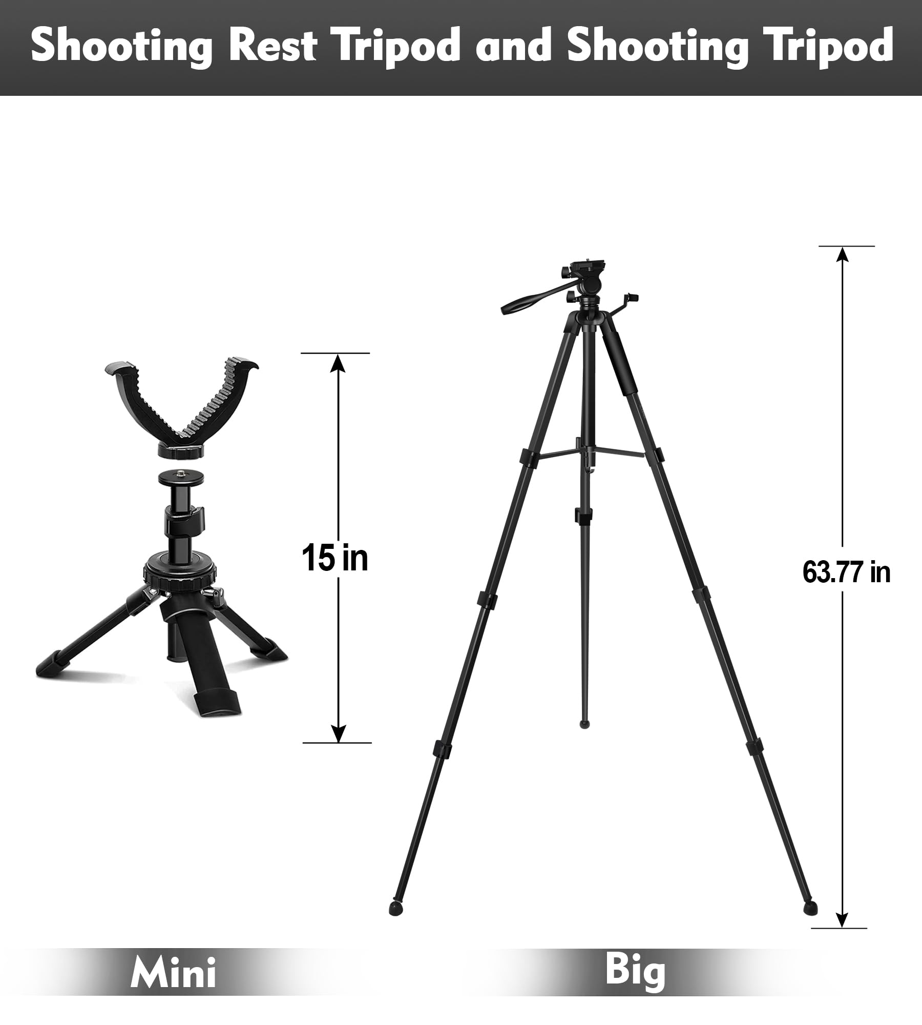 Lcncy Spotting Scope Tripod, Shooting Tripod And Compact Shooting Stand Rest Hunting V Yoke, With Binoculars Adapter And Removable 360° Rotate Fluid Head, Perfect For Binoculars, Spotting Scope, Shooting