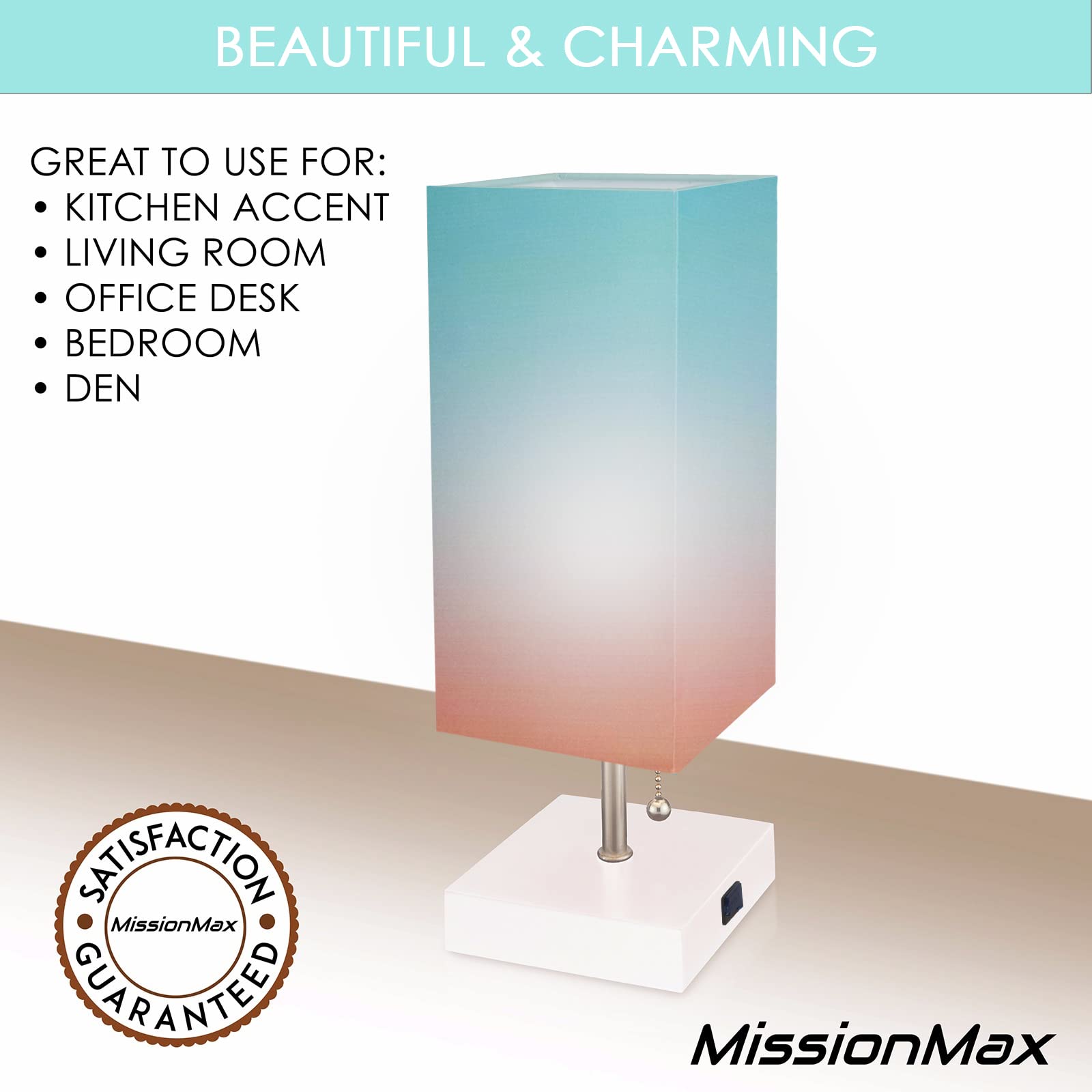 Missionmax Modern Desert Sunset Small Table Lamp W Usb Quick Charging Port, Great For Led Bedside, Desk, Bedroom, And Nightstand Lamps Or Other Table Lights