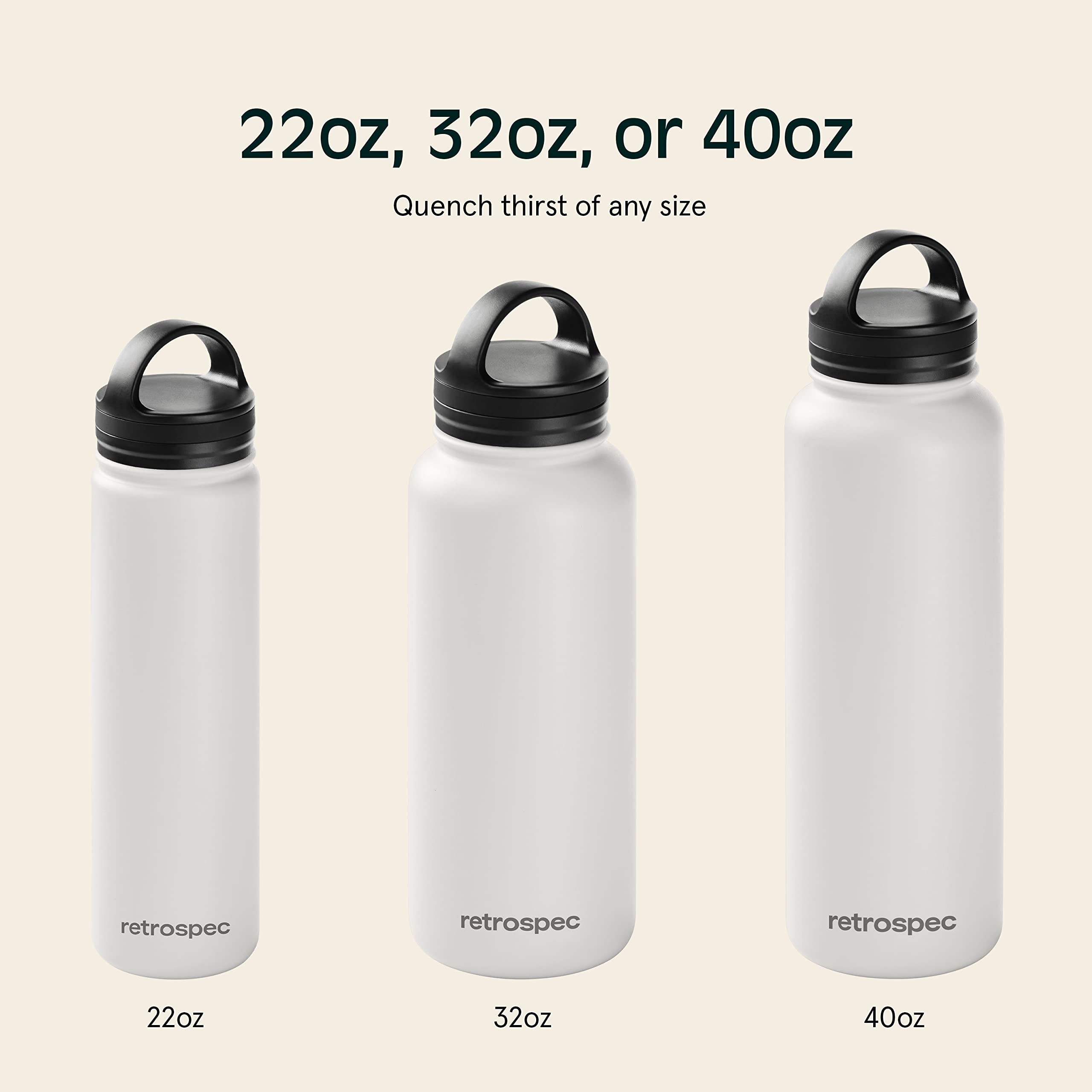 Retrospec Alder Insulated Water Bottle With Straw Lid & Handle Cap - Stainless Steel Wide