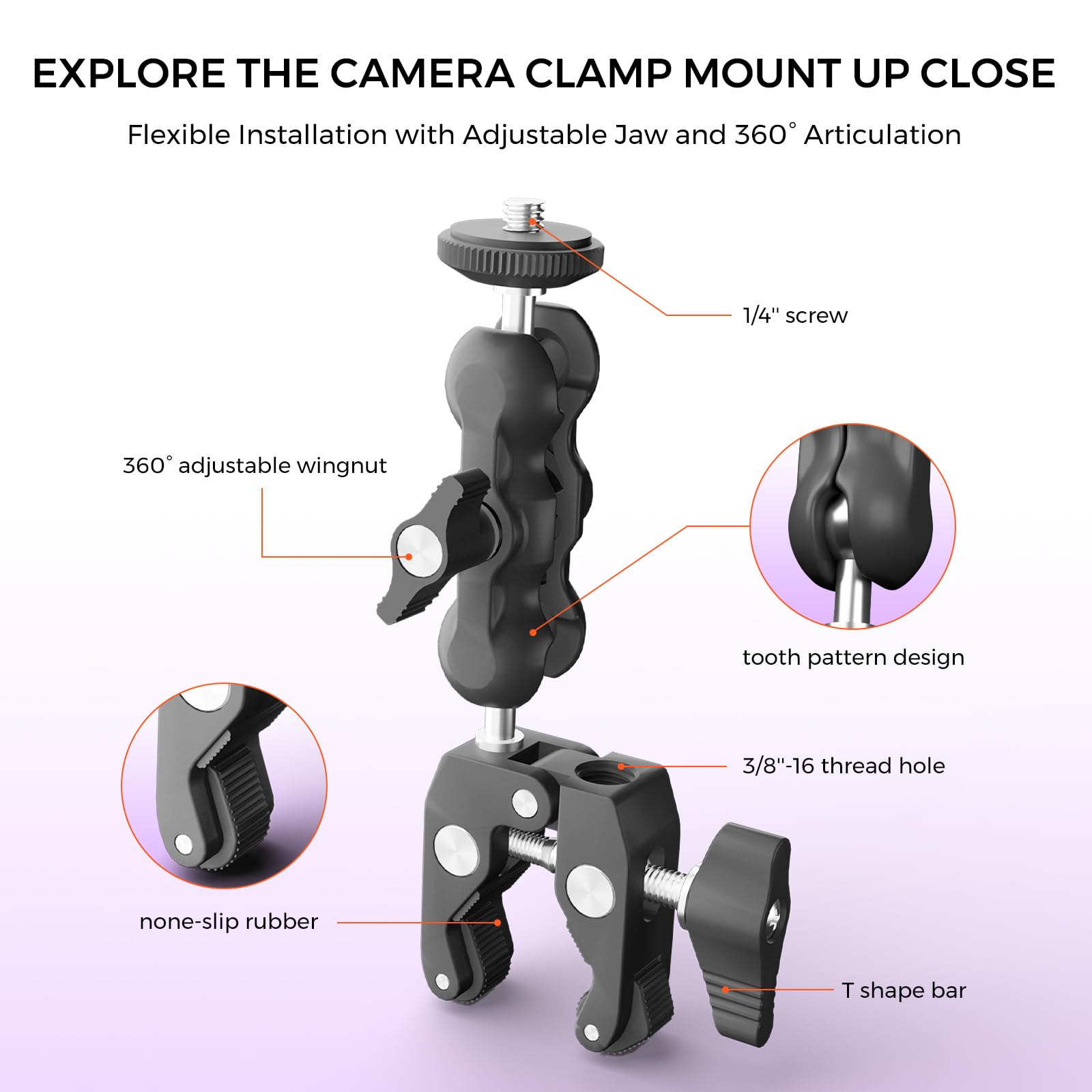 Nearstream Super Clamp Mount With 360 Ball Head - Motorcycle/Bike/Pole Clamp For Dslr/Action Camera/Field Monitor/Led Light