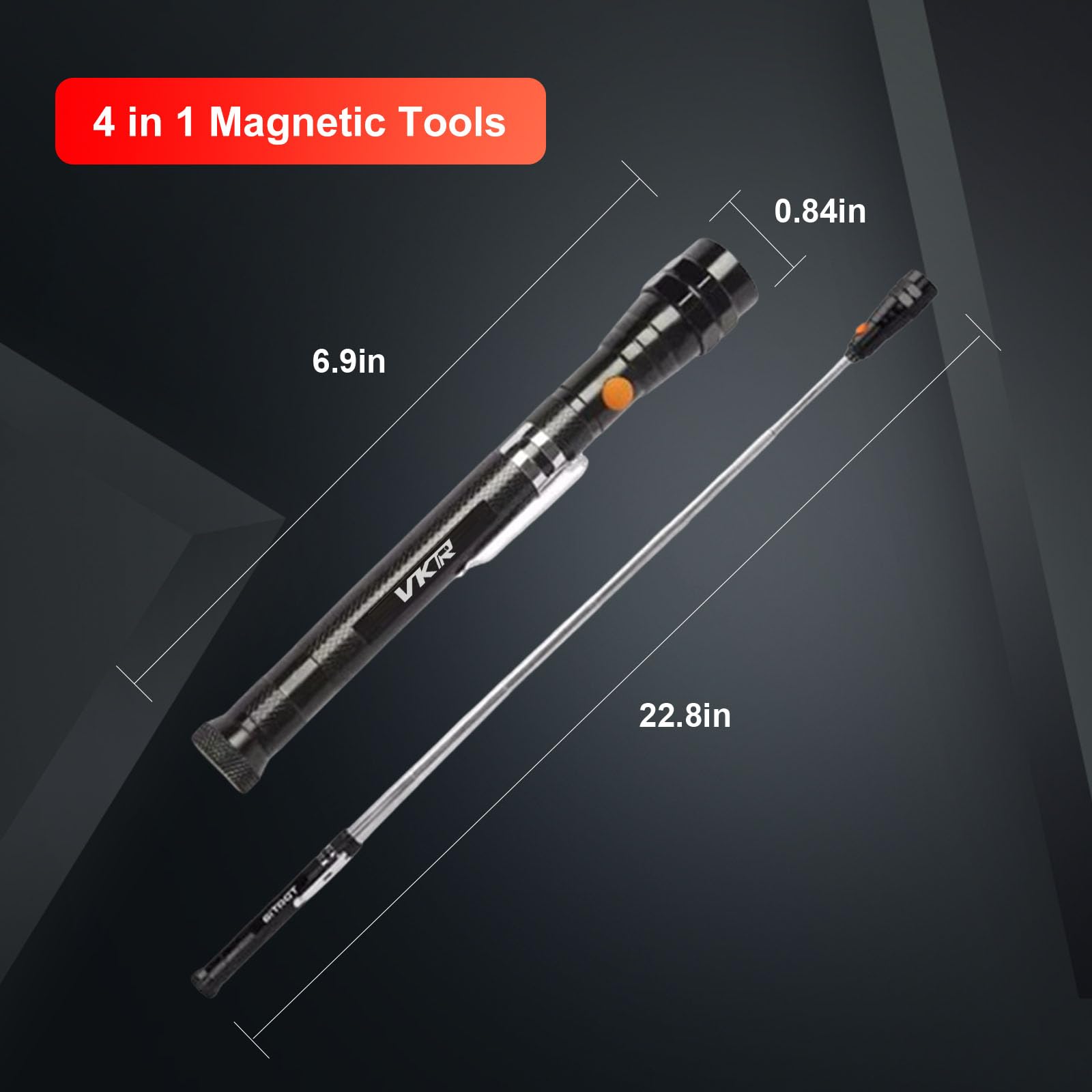Vkr Magnetic Flashlight With Telescoping Magnet Pickup Tool, Extendable Led Flashlight - Cool Gadget  For Dad, Husband, Father, Handyman