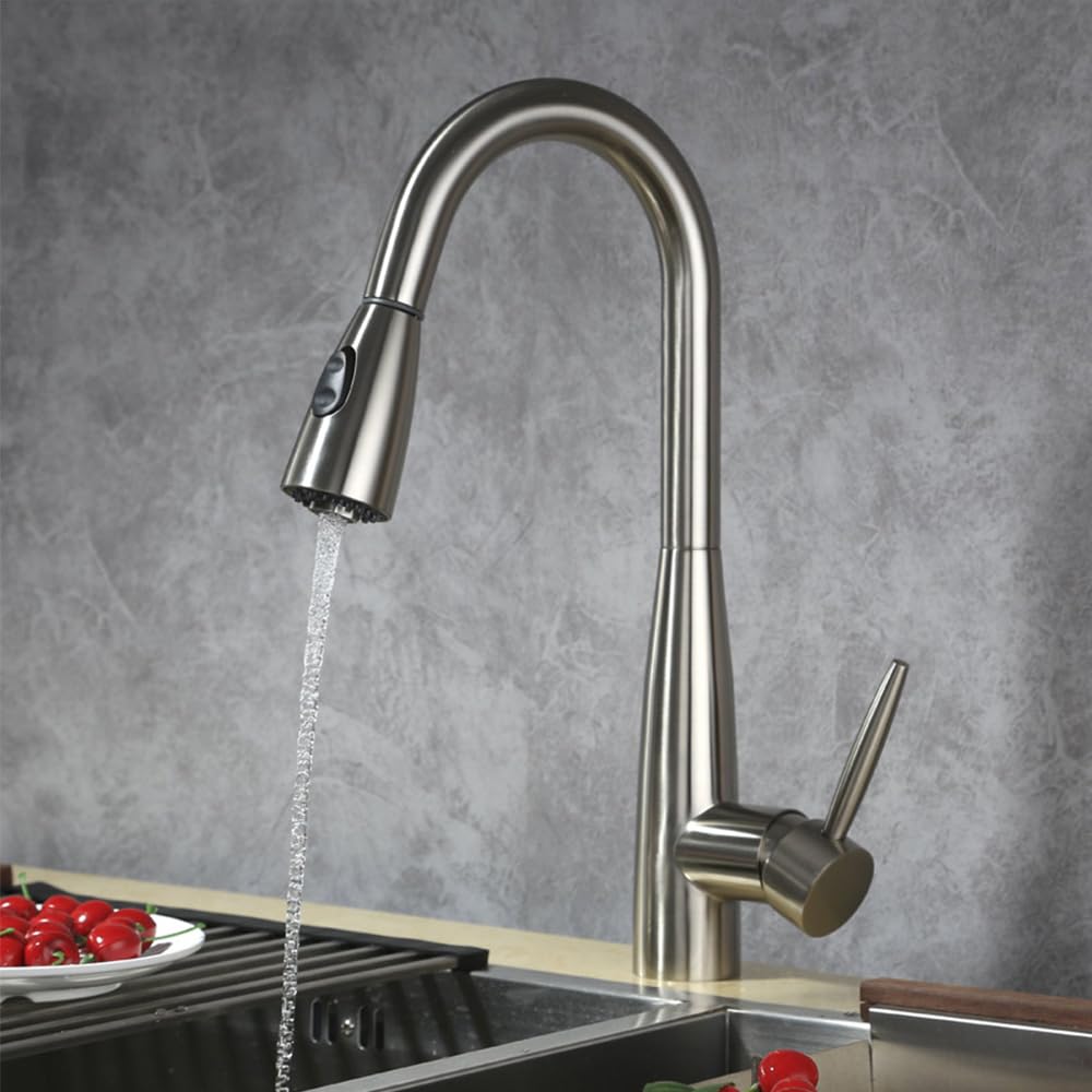 Dowell Kitchen & Bath Dowell Kitchen Faucet  Stainless Steel  Pull-Out Kitchen Faucet  Premium Quality High Arc Single Handle  Solid Brass Construction Ada Compliant Brushed Nickel 8002 005 02