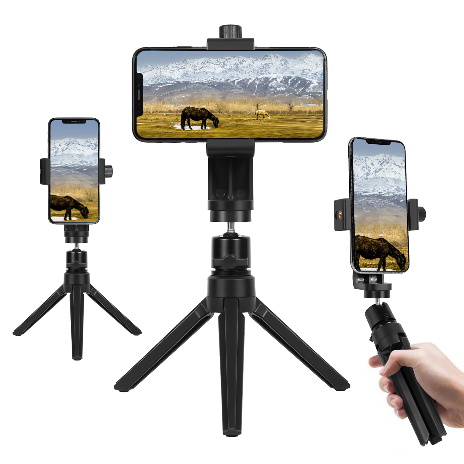 Didbynm Small Phone Tripod,Desktop Iphone Tripod With Cell Phone Clip,Stable-Non-Slip,360°& Width Adjustable Compatible With Iphone/Android/Camera For Record/Vlog