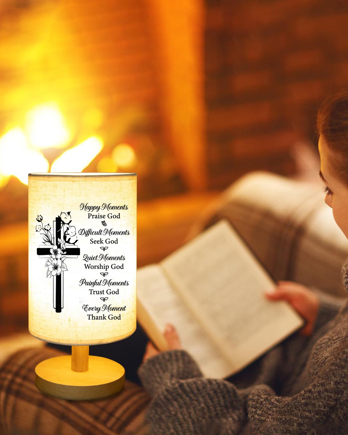 Gorgifty Christian For Women Faith, Inspirational Fabric Table Lamp , Christmas Birthday For Women, Men, Sister, Friends, Religious For Women, Bedside Table Lamp
