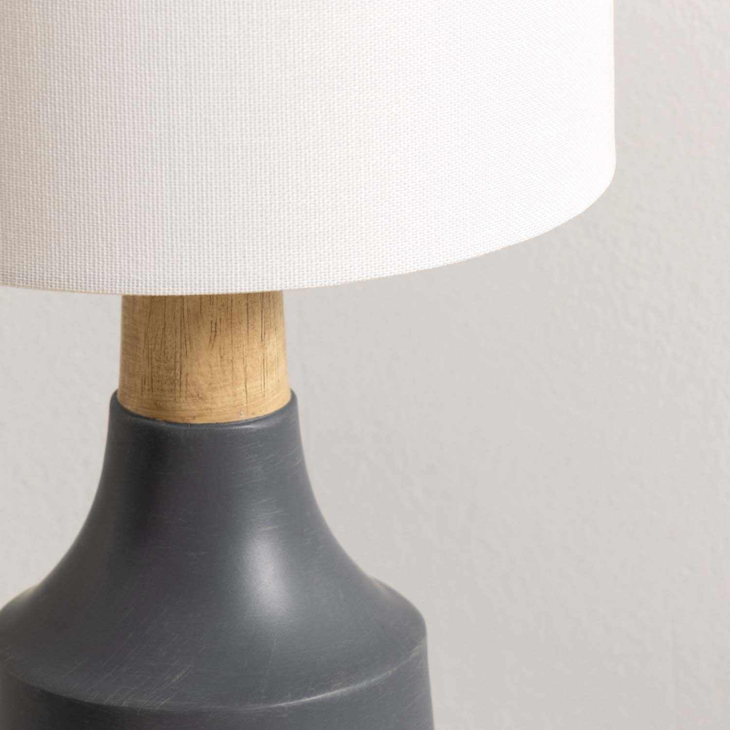 Boutiquerugs Buharkent Modern Resin Bedside Table Lamp For Bedroom Nightstand - End Side Lighting For Living Room - Shade Linen - White, Gray, Beige - 17,5" H
