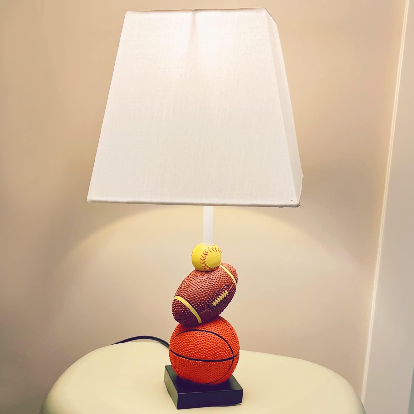 Herbestbay Kids Table Lamp, 14 Inch Football, Basketball & Baseball Design With Cute Lampshade, Sports-Themed Lamp Ideal For Children'S Bedroom Decor, Bedside Lamp Includes Led Bulb