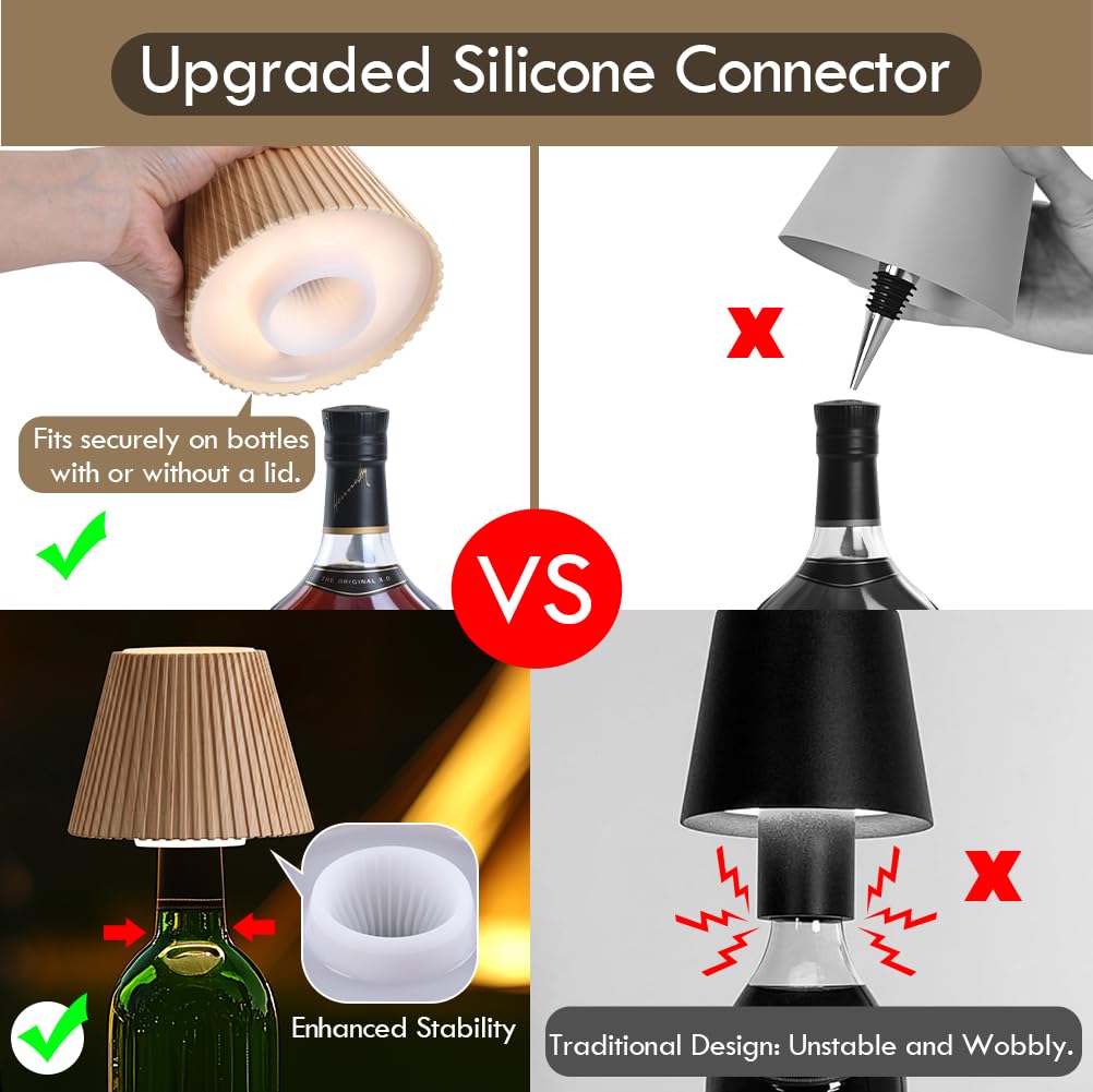 Wilit Wireless Bottle Lamp Shades For Table Lamps, 3 Level Brightness Bar Lights For Home Bar, Rechargeable Cordless Lamp For Bedroom Bar&Restaurant, Modern Wine Bottle Light, For Women