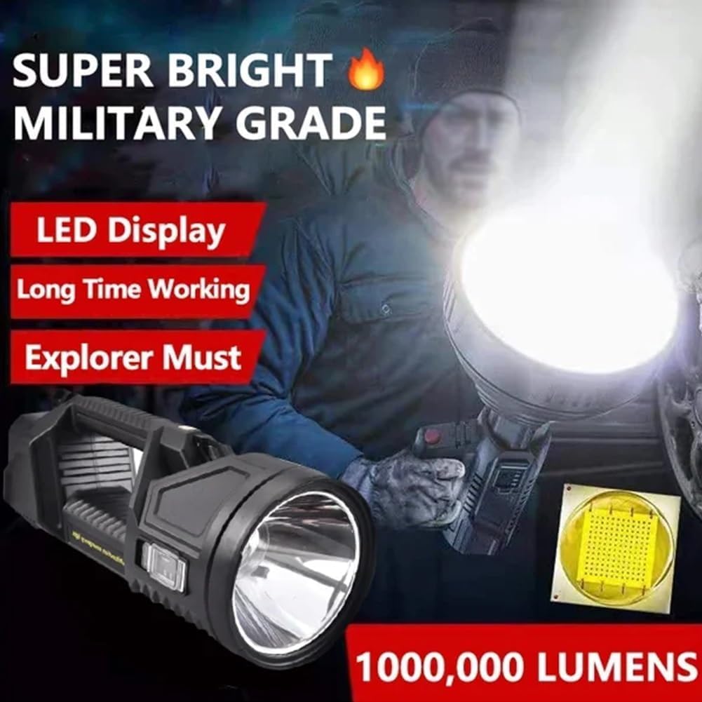 Fetnhu  German 1000000 Lumens Waterproof Spot Lights Handheld Large Searchlight, Asaruley Light, Spot Lights Outdoor Handheld, Rechargeable Solar Utility Flashlight (M)