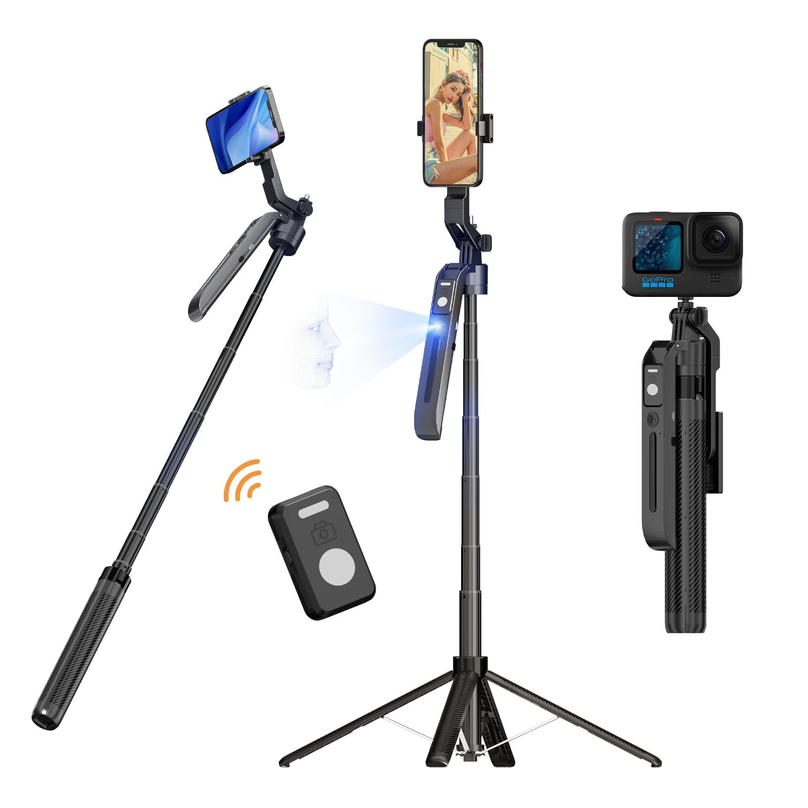 Funsnap Auto Face Tracking Selfie Stick - Extendable, Gesture Control Iphone & Android Tripod For Vlog, Live Streaming, Tiktok