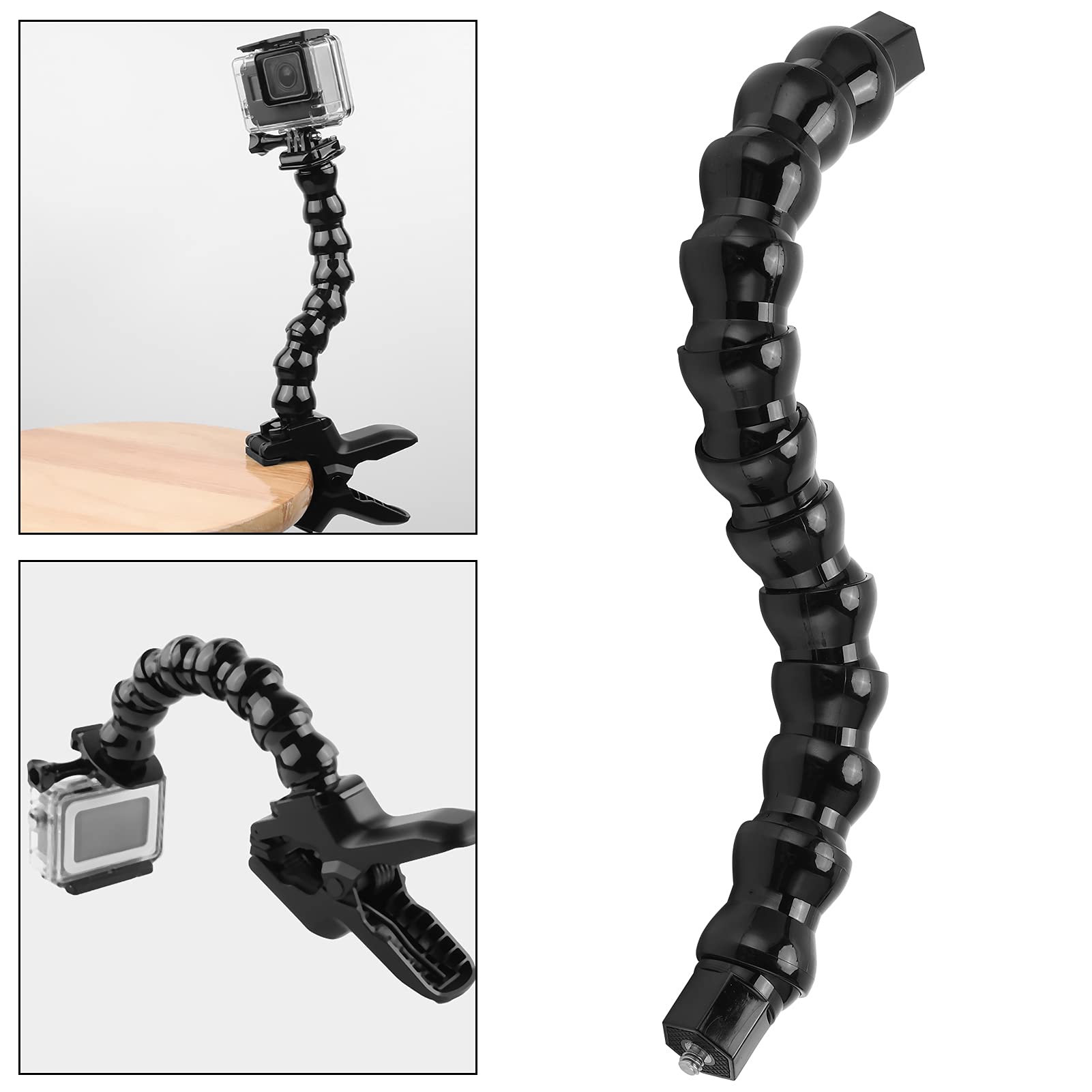 Estink Flexible Arm Mount Monopod, Black Abs Flexible Monopod Jaws Camera Mount 1/4In Screw Holes To 1/4In Screw 12 Section For Surfing Riding Rock Climbing Video Recording