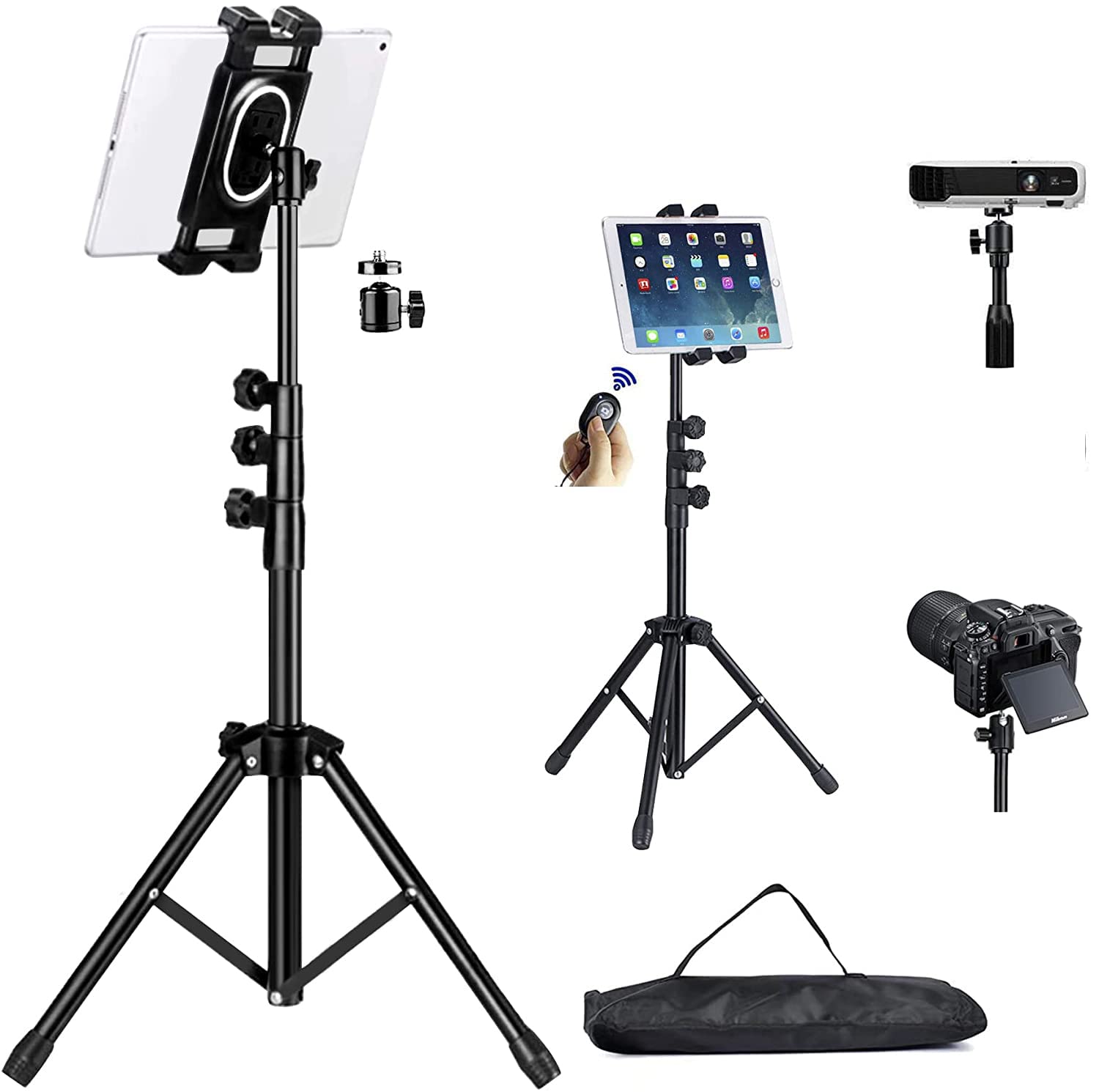 Nunet Tablet Tripod For Ipad Pro Floor Stand Tripod Mount For Surface Pro Samsung Tab S9+ Holder Stand W. Remote 360° Rotating Adjustable 68" Tall For All 5.8-12.9" Phone/Tablet