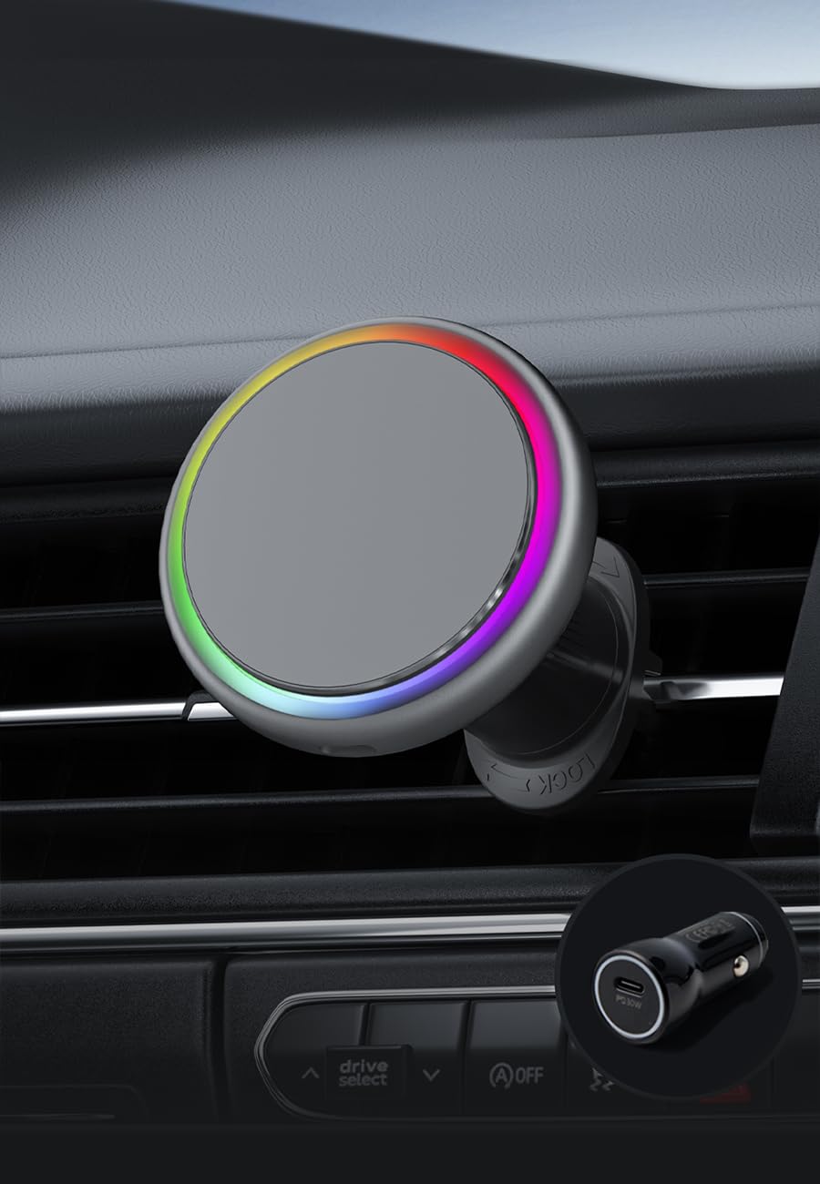 Carple Qi2- 15W The Mount Magsafe Car Mount Charger, Full Aluminum Body Air Vent Clip And 15W Adapter Included For Iphone 16/15/14/13/12 (Space Gray)