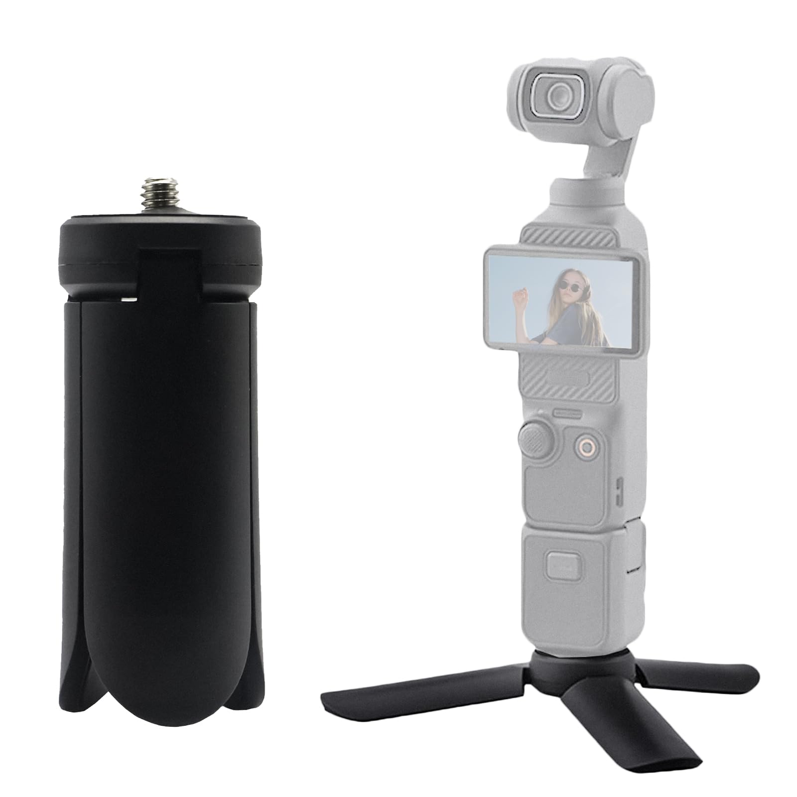 Tyuandouer Pocket 3 Mini Tripod For Dji Osmo Pocket 3 2 1, Compact Foldable Tripod For Dji Om 4/Action 3 4/Gopro Hero 12 11/For Insta360 X4/For Instax Mini Pal With 1/4 Inch Screw Vlog Tripod - Black