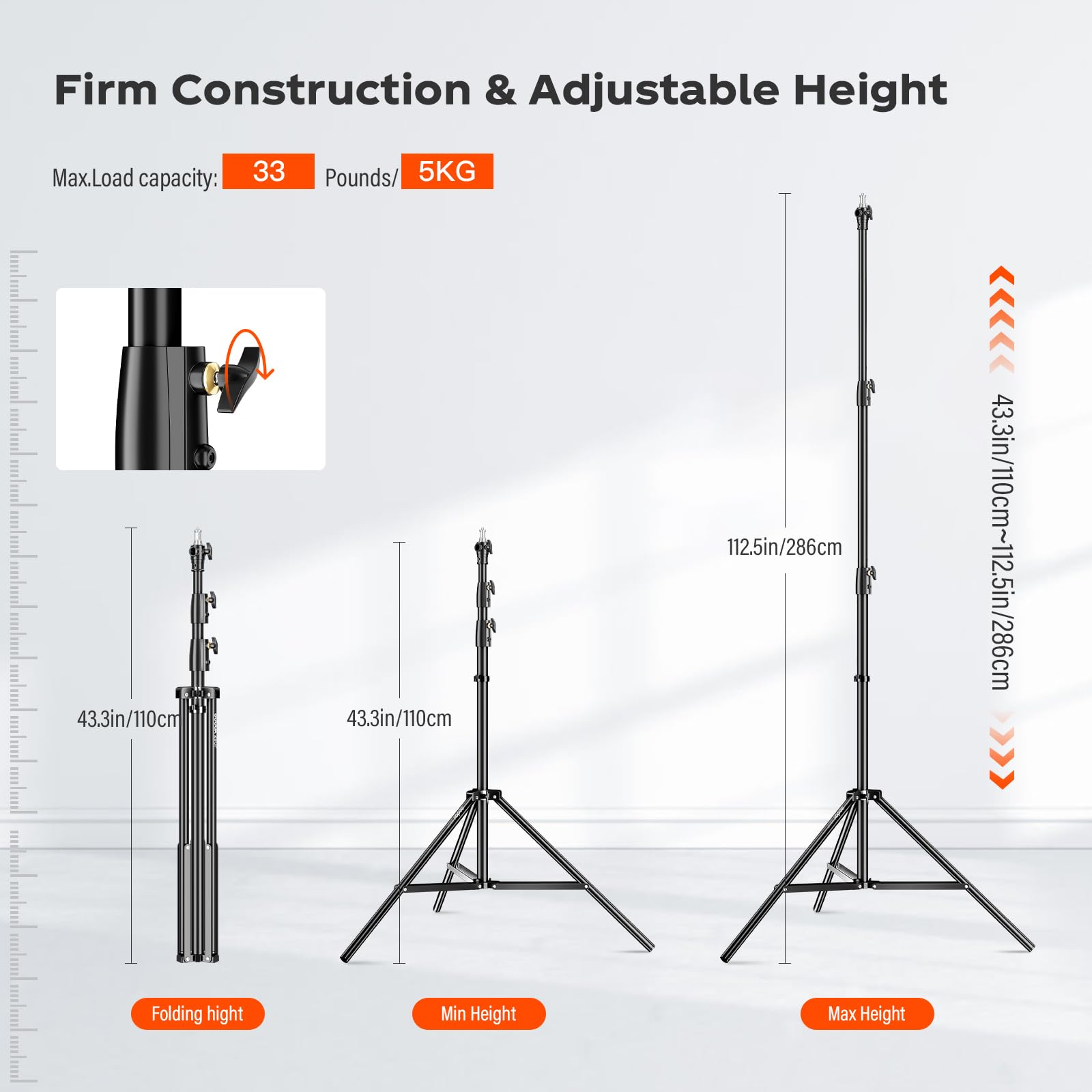 Godox Light Stand 112In/9.3' Photography Light Stand Heavy Duty With 1/4” To 3/8” Universal Screw Carry Bag Portable For Photography Studio Portrait Shooting