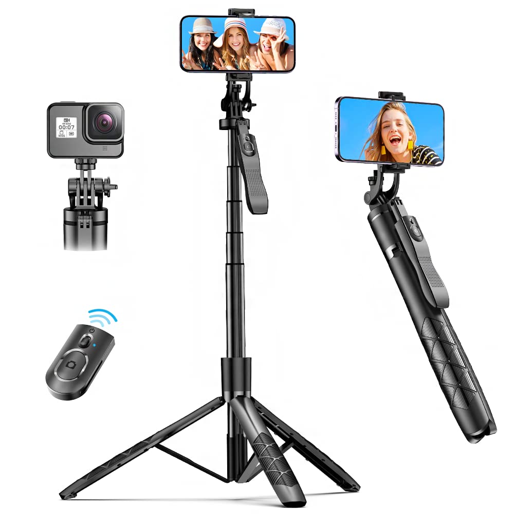 Selfieshow 61" Selfie Stick Tripod, All In One Extendable Phone Tripod Stand With Wireless Remote 360° Rotation For Iphone And Android Phone Selfies, Video Recording, Vlogging, Live Streaming, Aluminum