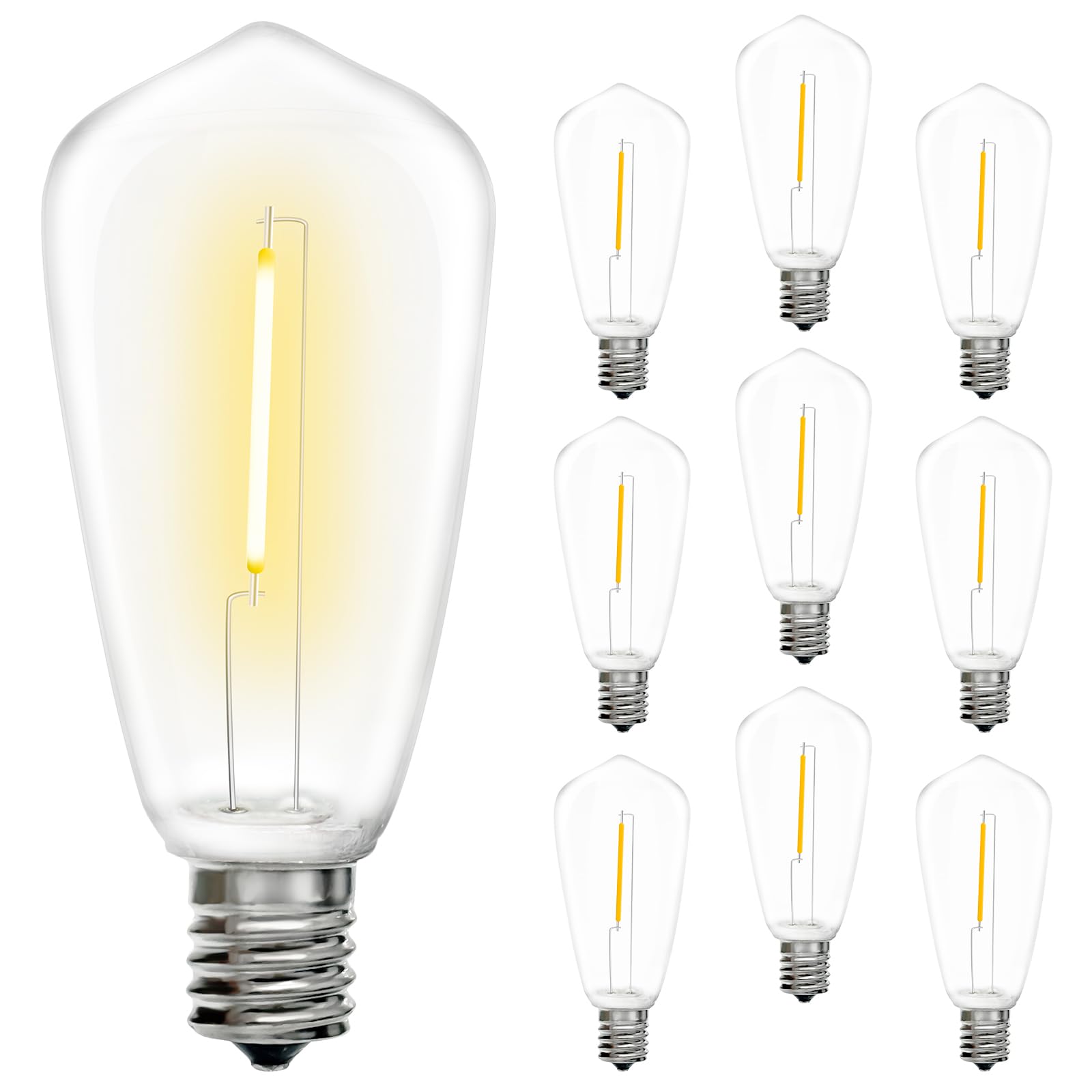 Sunsgne 10 Pack Led String Light Bulbs, 0.6 Watt Shatterproof Dimmable Replacement Bulbs St40 E17 Clear Plastic Light Bulbs For Outdoor Patio String Lights, E17/C9 Intermediate Screw Base Bulb, Warm White