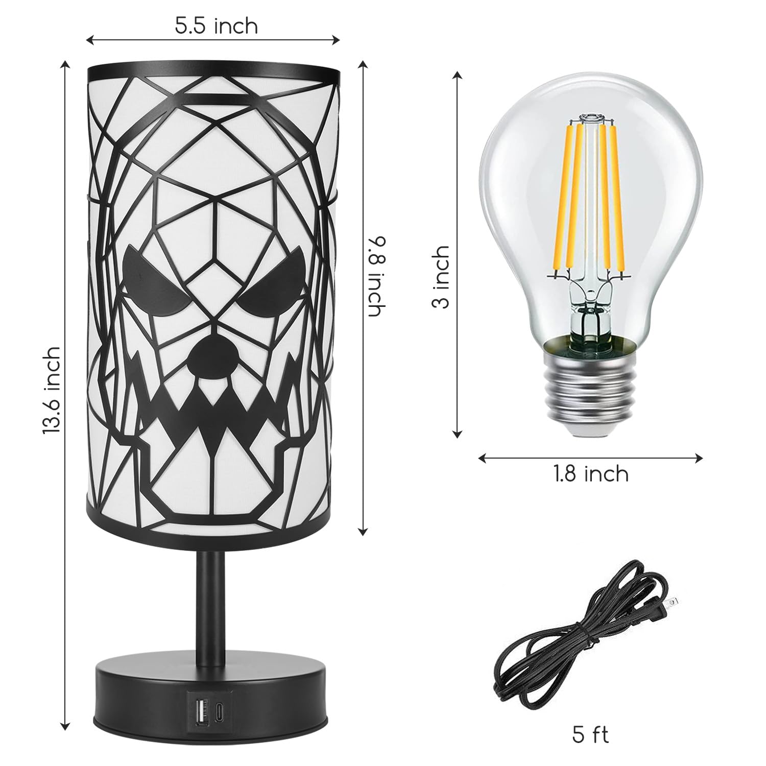Lampylife Black Skull Lamps For Bedroom: Skeleton Lamp 3-Way Dimmable Touch Control Table Lamp For Gothic Decor,Anniversary Birthday Halloween Christmas Decorations Skull Light