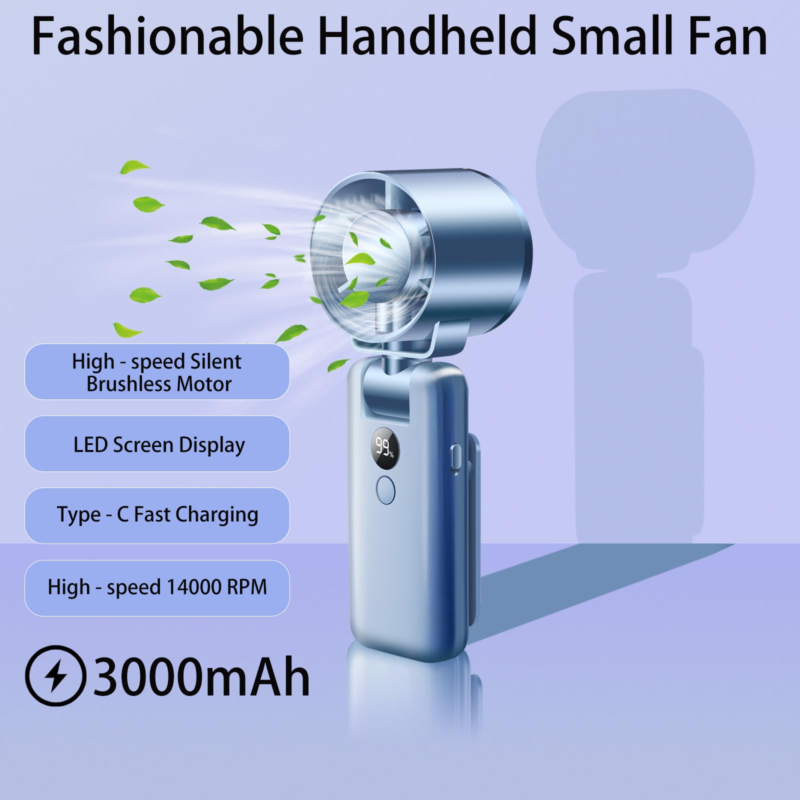 Portable Handheld Fan, High Speed Clip-On Turbo Fan Rechargeable Personal Fan With Led Display