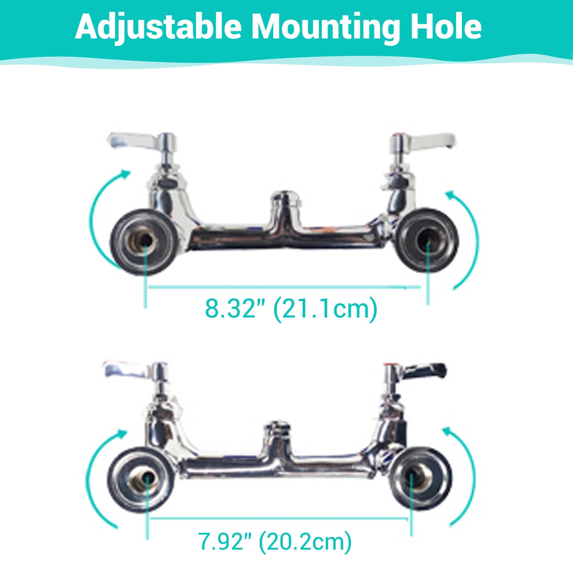 Aquaterior  Pre-Rinse Commercial Kitchen Faucet With Sprayer 44" Height Wall Mount Double Handle With Add-On 12" Rotatable Spout Pull Down For 2/3 Compartment Sink Cupc Nsf Cec