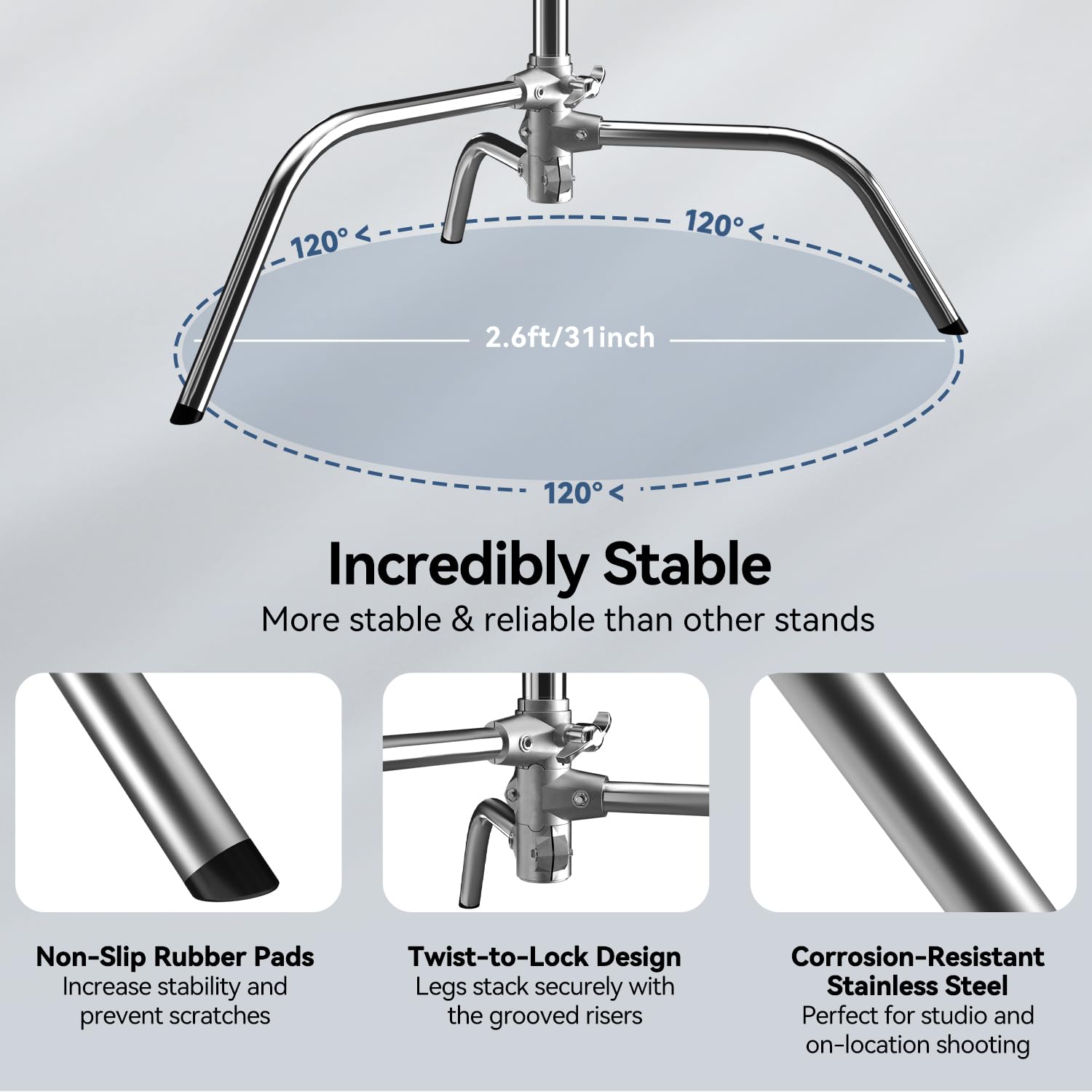 Takerers 2 Pack Photography C Stand: 100% Stainless Steel - Max Height 10.5Ft/131Inch Heavy Duty Light Stand