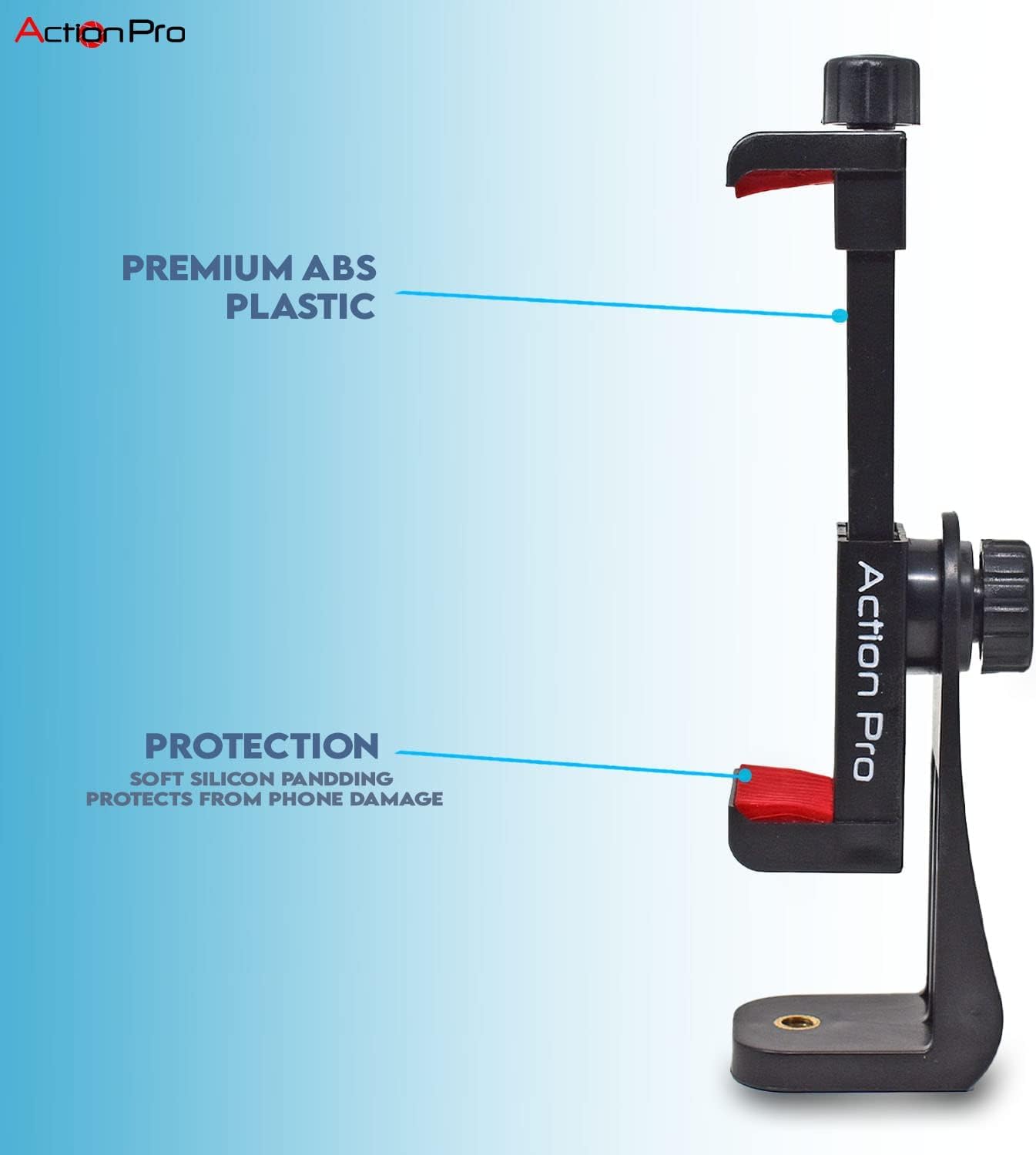 Action Pro Phone Holder/Vertical And Horizontal Tripod Mount Adapter Rotatable Bracket With 1/4 Inch Screw, Adjustable Clip For Iphone, Android Cell Phone, Selfie Stick, Camera Stand