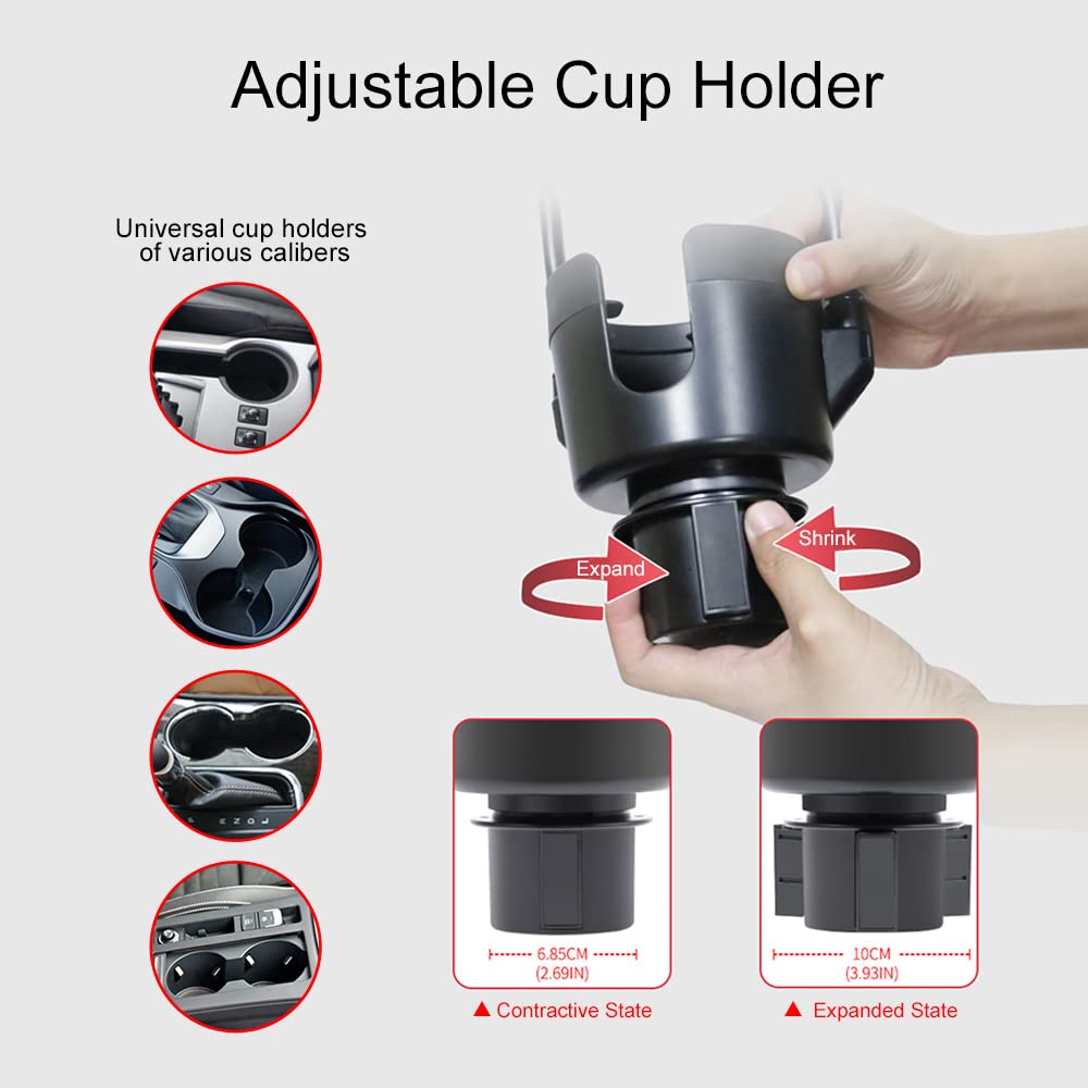 Jinkey Dual Cup Phone Holder For Car, 360°Rotatable Car Phone Mount Adjustable Gooseneck Cell Phone Cup Holder Universal Fits For Most 4"-6.7" I-Phone Cell Phone Automobile Cradles