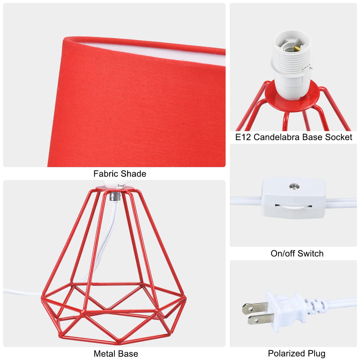 Lampwell Sim Small Table Lamp For Living Room As Bedside Table Lamp For Bedroom,Modern Table Lamp,Kids Table Lamp,Night Table Lamp,Φ6.69×H12.44In,Bulb Excluded,Red Table Lamp