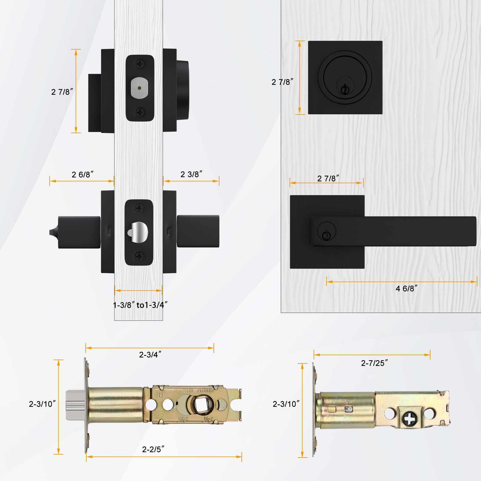 Haidms Black Exterior Door Lock Set With Deadbolt, Front Door Handle And Deadbolt Set, Entry Door Locksets, Matte Black Heavy Duty Zinc-Alloyed Front Door Lock Set