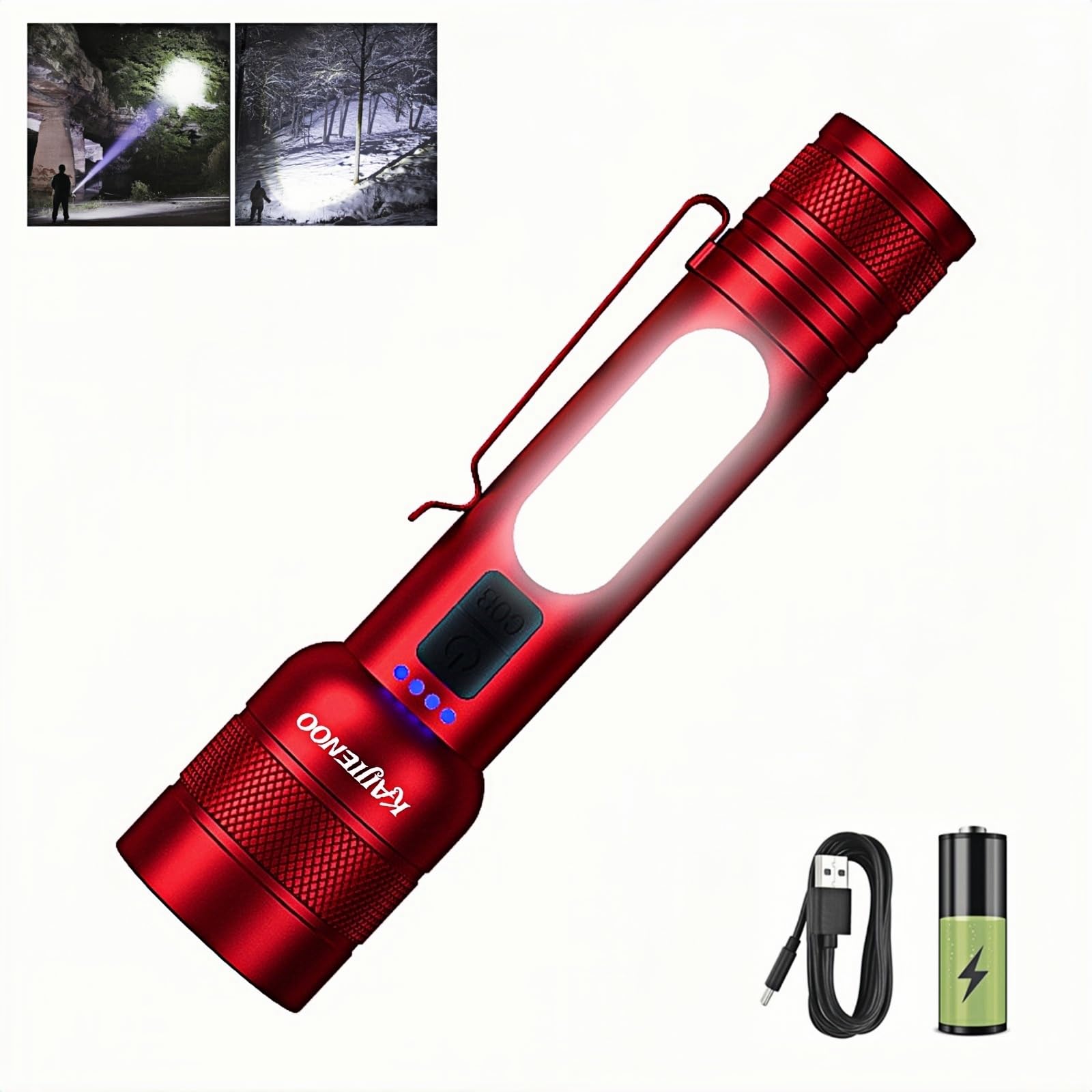 Kaijienoo Rechargeable Flashlights High Lumens,Super Bright Led Flashlight,Small Handheld Flash Lights For Camping Or Emergency,Zoomable Strong Flashlight For Home And Adventure,With Portable Clip &  Boxed