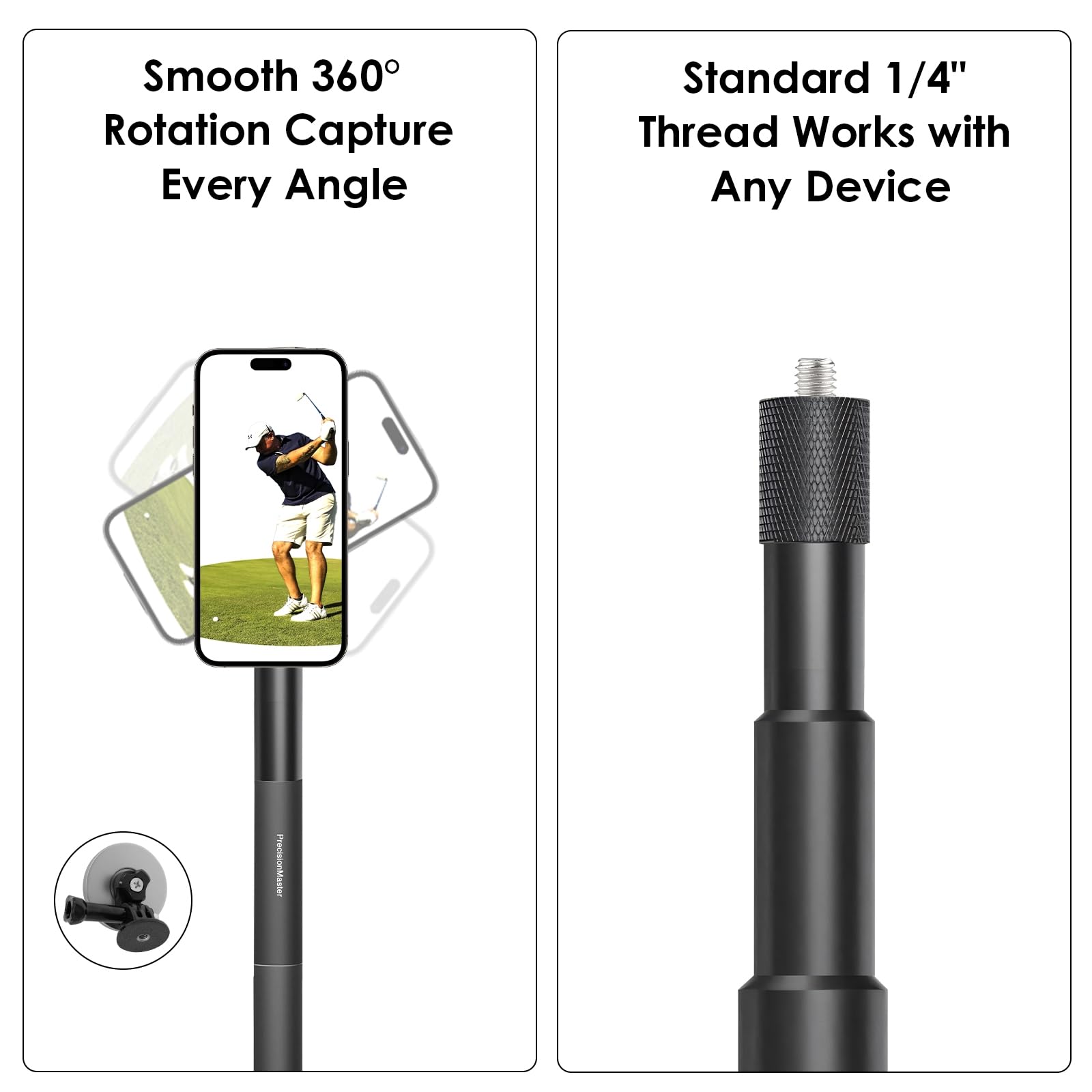 Precisionmaster Golf Tripod & Monopod, Magnetic Golf Film Stick 52" Adjustable Aluminum, Golf Swing Training Aid Compatible With Magsafe Iphone Android Phones (4 Magnet)