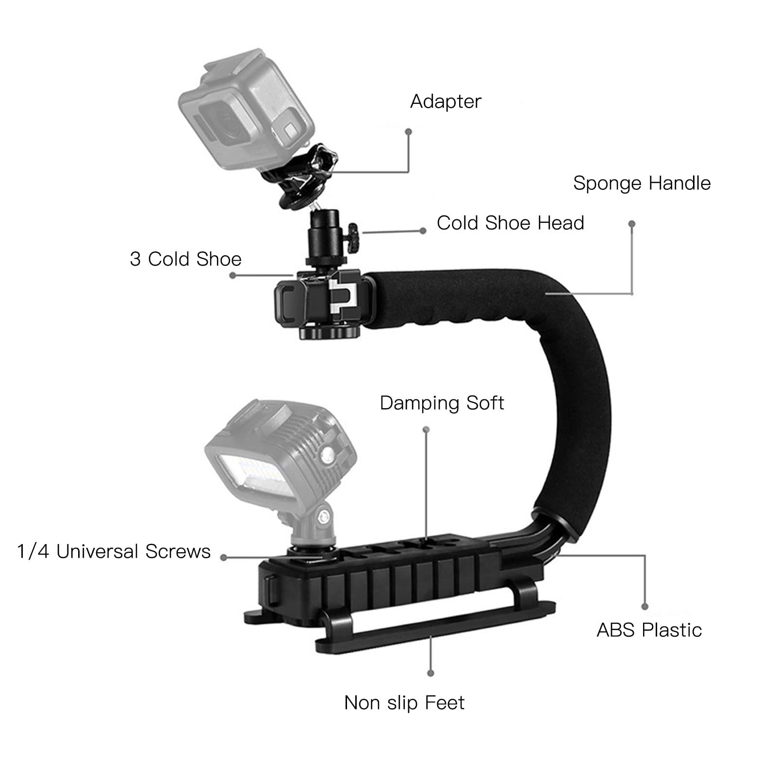 Agatige Dv Bracket Stabilizer Kit,Video Action Stabilizing Handle Grip Professional C Shaped Handheld Photography Stabilizer Grip With Mic Fill In Light For Micro Movies