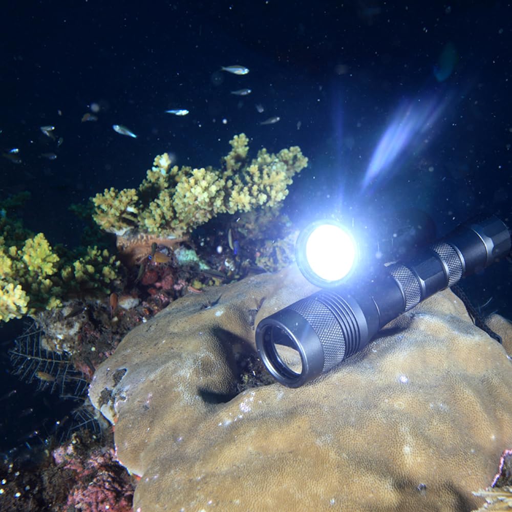 Securitying Waterproof 1000 Lumens Led Diving Flashlight Underwater 150M Super Bright Led Scuba Light, 9 Degrees Narrow-Angle Beam Diving Safety Light Night Dive Torch