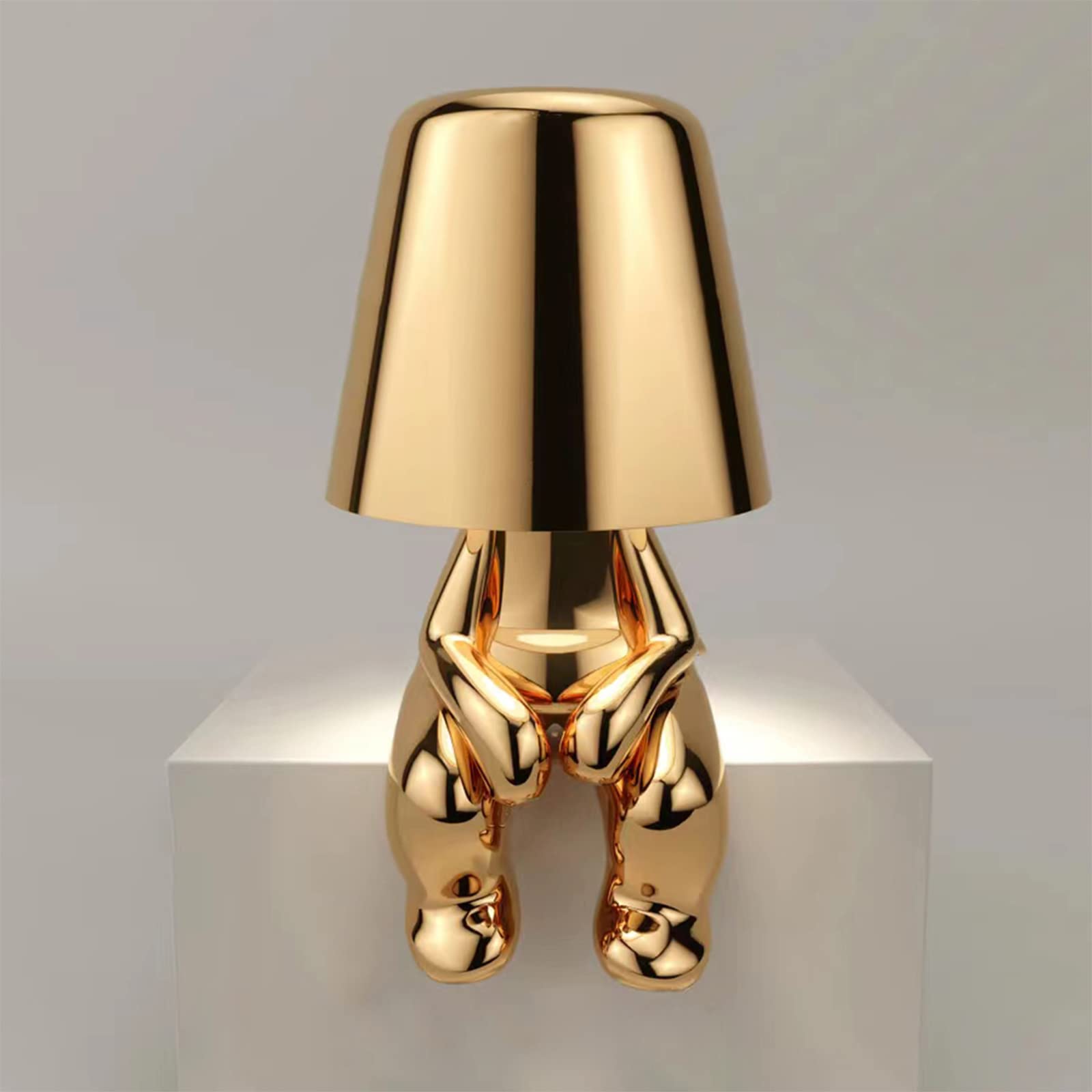 Naisian Wertsw Bedside Touch Control Table Lamp, Gold Decor Thinker Statue Led Table Lamp With Usb Port, 3 Way Dimmable Modern Night Light Nightstand Lamp For Home Living Room Office Shelf Decor