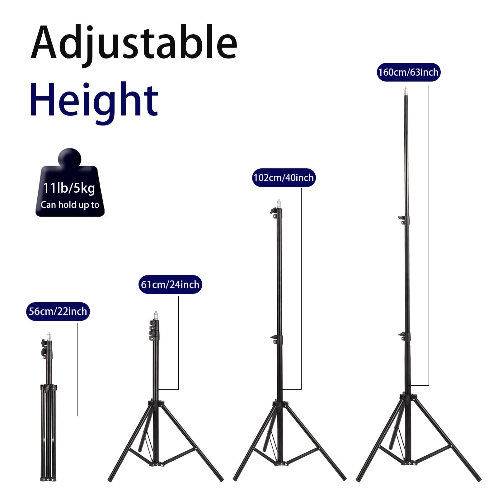 Clarvise Tripod Stand, Adjustable Height, Photography/Projector Light Stand, Compatible With Cameras, Lights, Projectors - (Black, 22-63")