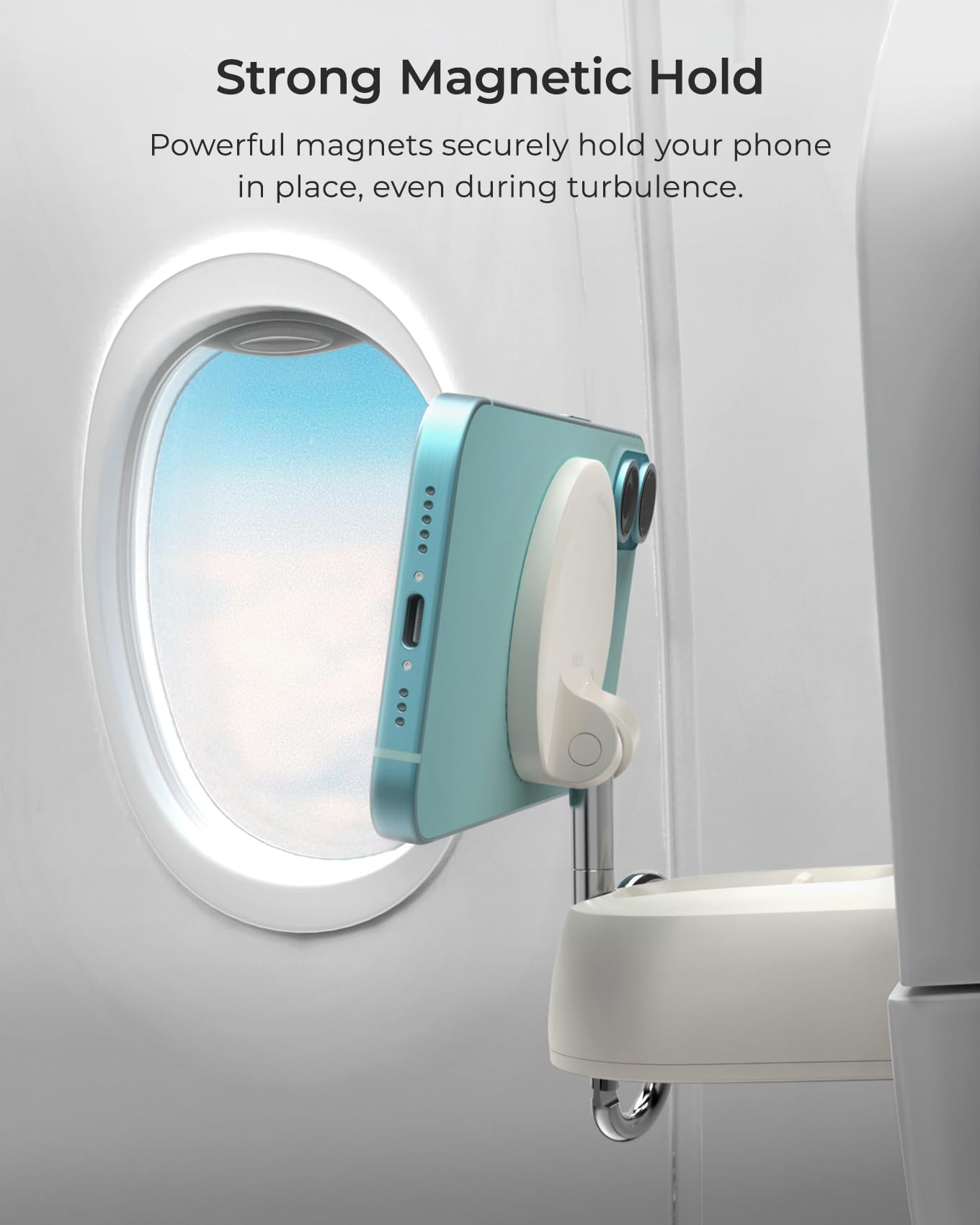 Iottie Treker Travel Essentials Magnetic Airplane Phone Holder With 360° Rotation Swivel Head And Magnetic Ring Adapter For Universal Compatibility With Magsafe, Qi2, Iphone, And Android Smartphones.