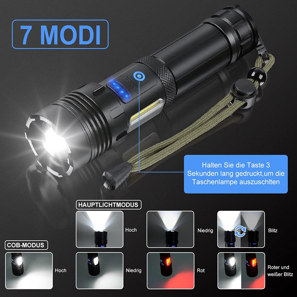 Inhdbox Rechargeable Led Flashlight High Lumens, 120000 Lumen Xhp70.2 Super Bright Handheld Tactical Flashlight, Zoomable, Ipx6 Waterproof, 7 Modes For Camping Emergency