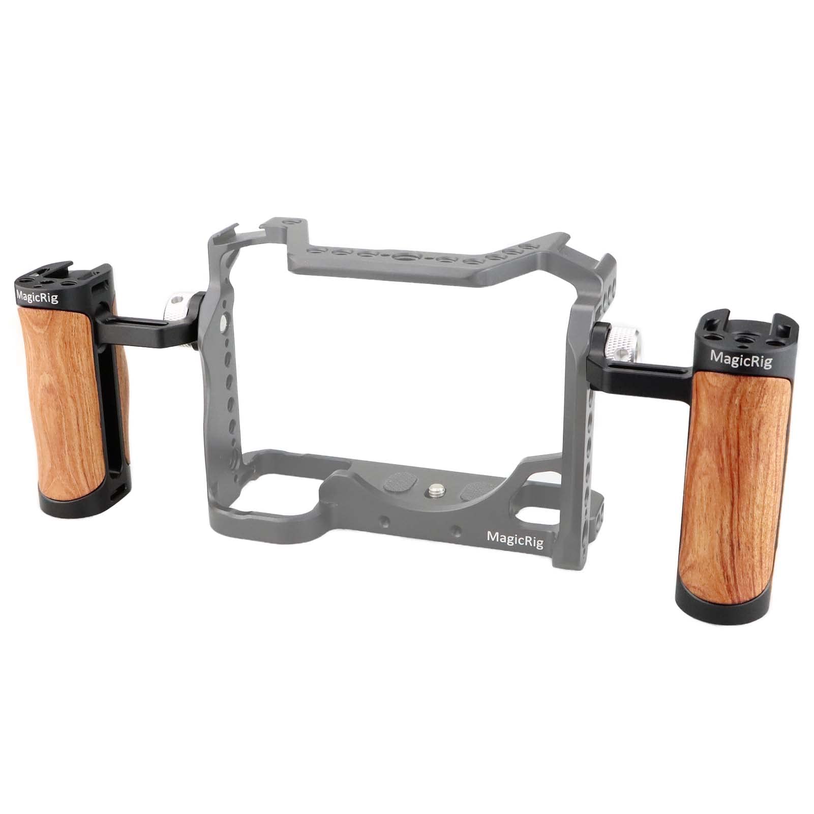 Magicrig Locating Side Handle For Arri Mount, Left/Right Mini Wooden Handgrip For Dslr Camera Cage, With Cold Shoe 1/4"-20 And 3/8"-16 Arri Locating Threads, Up And Down Adjustable