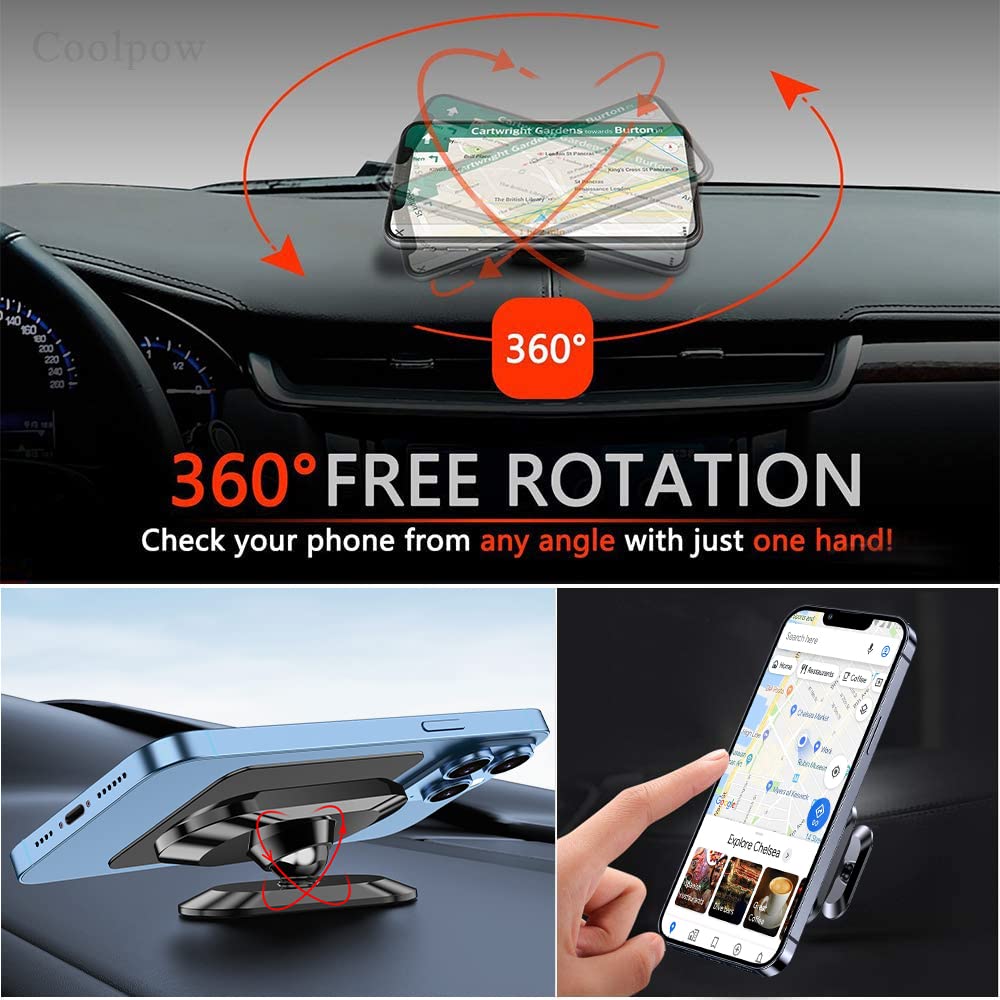 Coolpow 【2-Pack】 Magnetic Phone Holder For Car Dash【Strong Magnet】 Magnetic Car Phone Holder Mount 【4 Plate】 Phone Holders For Your Car Phone Mount For Car Dashboard Cell Phone Car Mount For Iphone Samsung