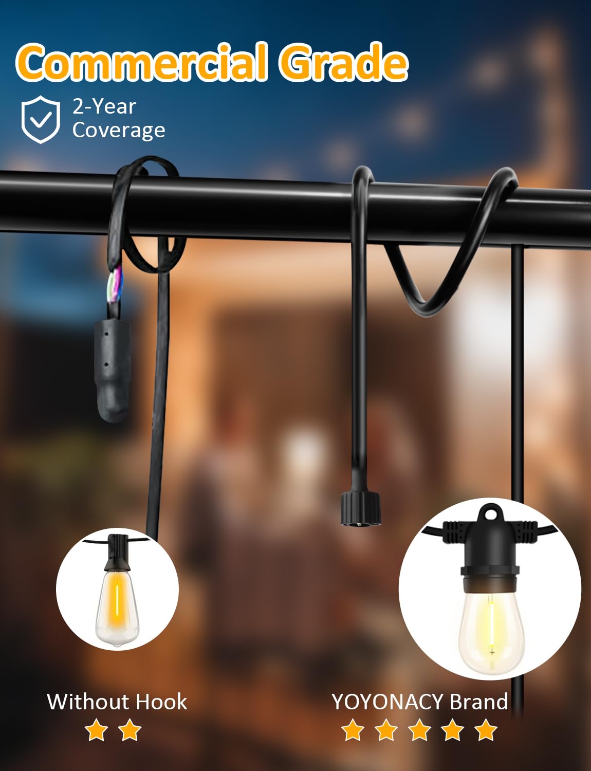 Yoyonacy 50Ft Solar String Lights - Outdoor Waterproof 15+1 S14 Led Bulbs, Remote Controlled Timer, Dimmable 8 Modes, Usb Port, Solar Lights For Outside, Patio, Yard, Balcony, Camping