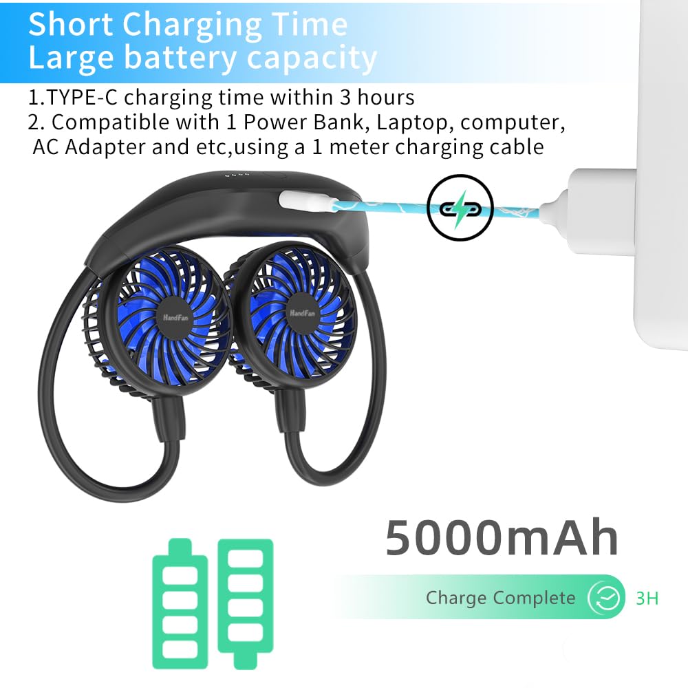 Handfan 5000Mah Neck Fan Portable Rechargeable, Wearable Personal Fans For Neck, Hands Free Necklace