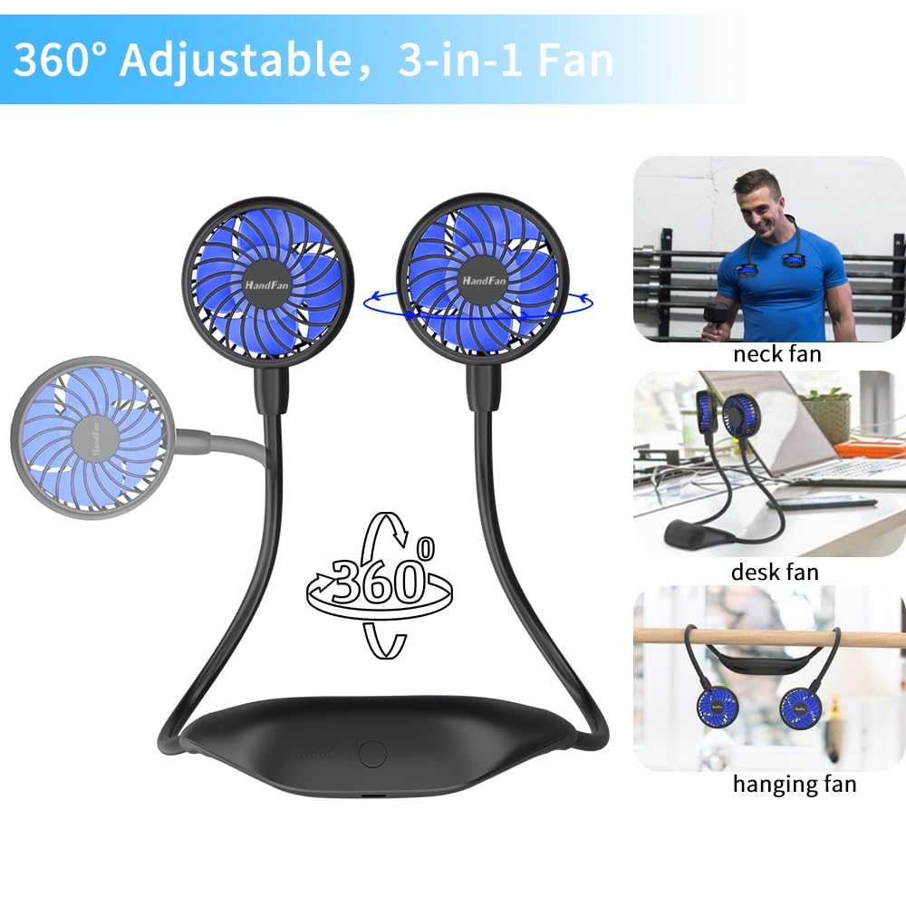 Handfan 5000Mah Neck Fan Portable Rechargeable, Wearable Personal Fans For Neck, Hands Free Necklace