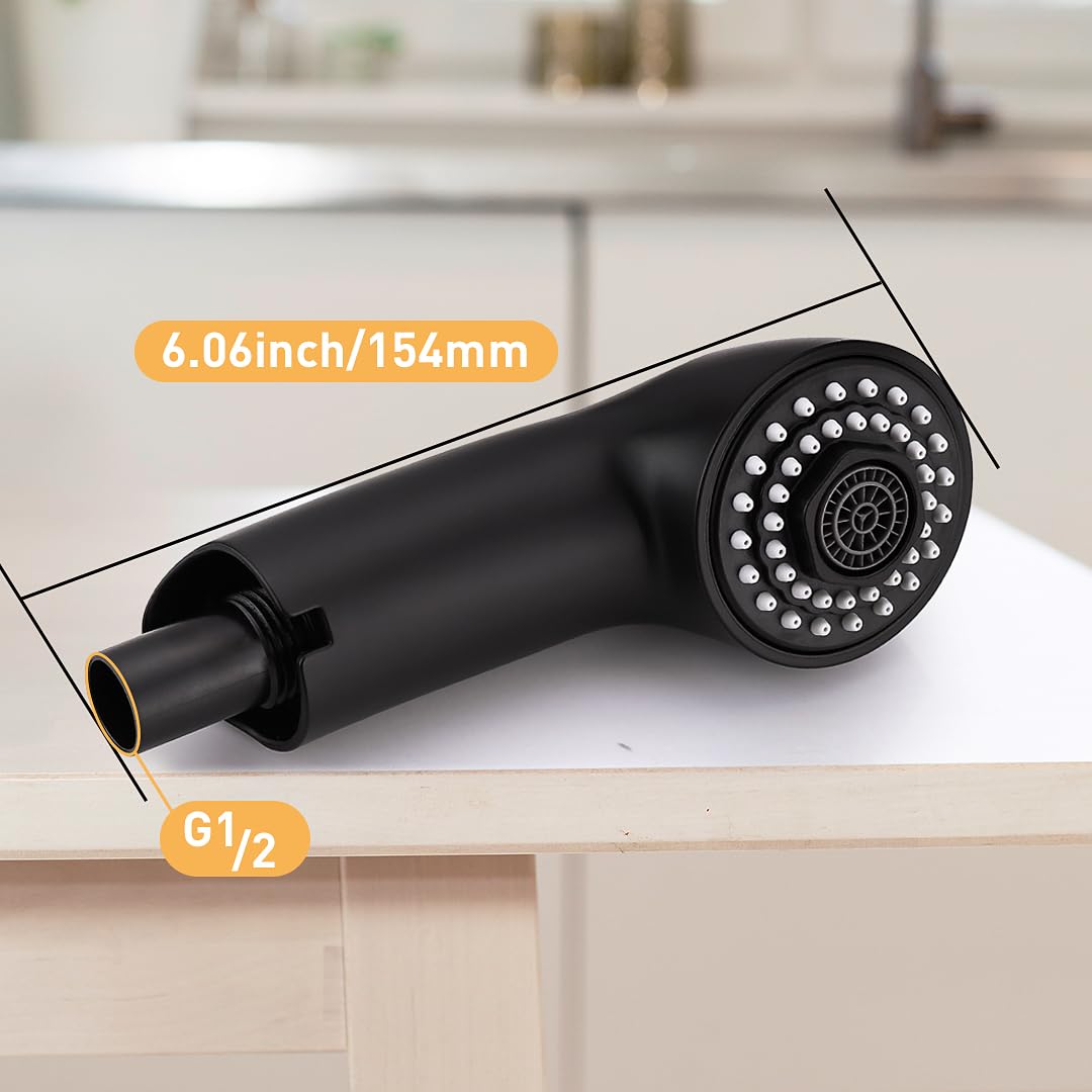 Hansengroe Pull Out Spray Head For Grohe 6298K00/46312Kh0, Kitchen Sink Faucet Spray Head Replacement Part For Bathroom Tub, Pull Out Spray Wand (Matte Black)