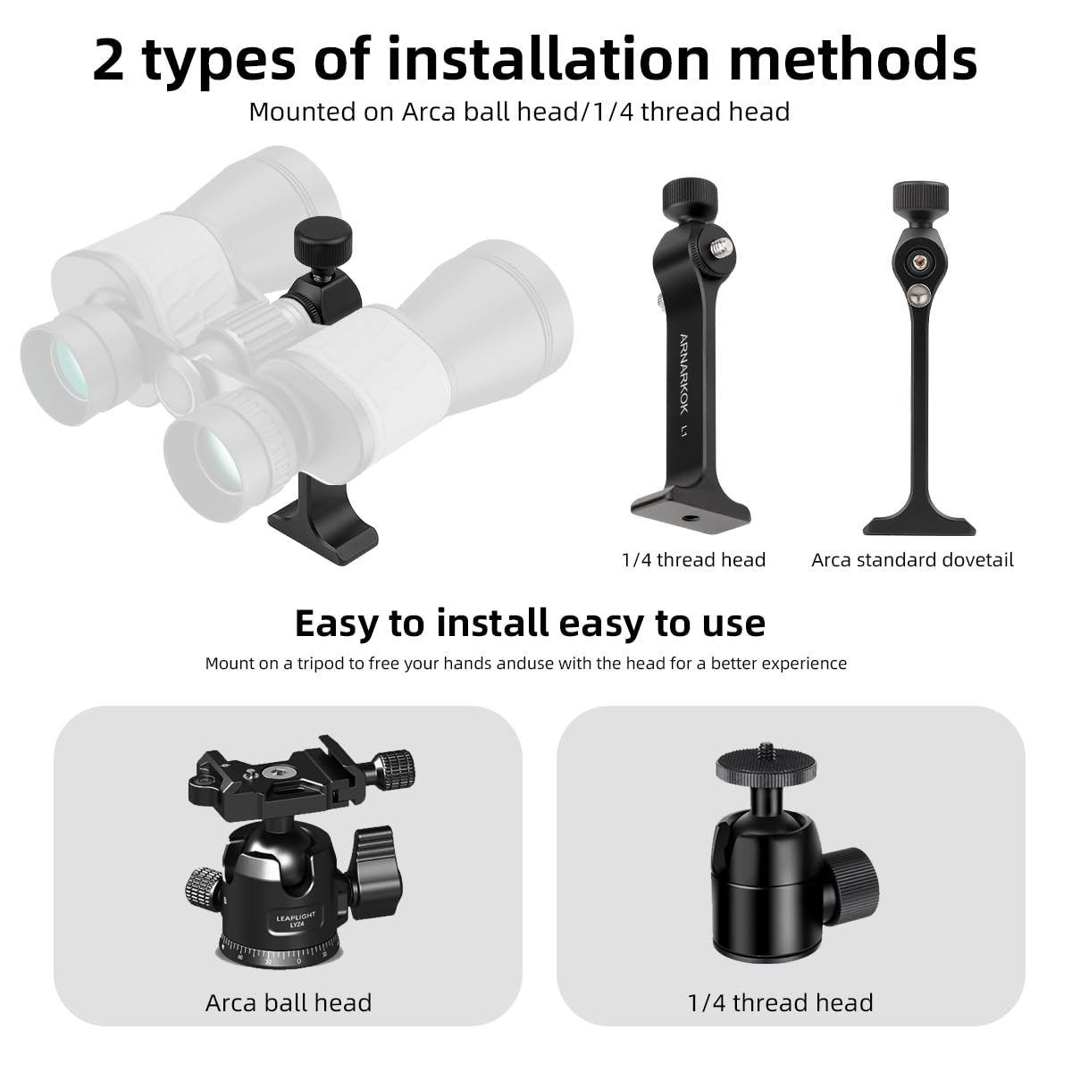 Arnarkok Binocular Tripod Mount 1/4 Inch Threading Mount, Solid Metal Binocular Tripod Adapter, Binocular Accessories