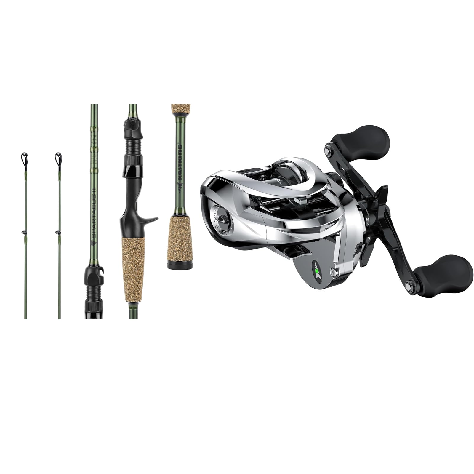 Kastking Ireel One Ifc Smart Baitcasting Fishing Reel, Gear Ratio 7.2:1, Left Handed+Spartacus Ii Twin Tip Fishing Rods