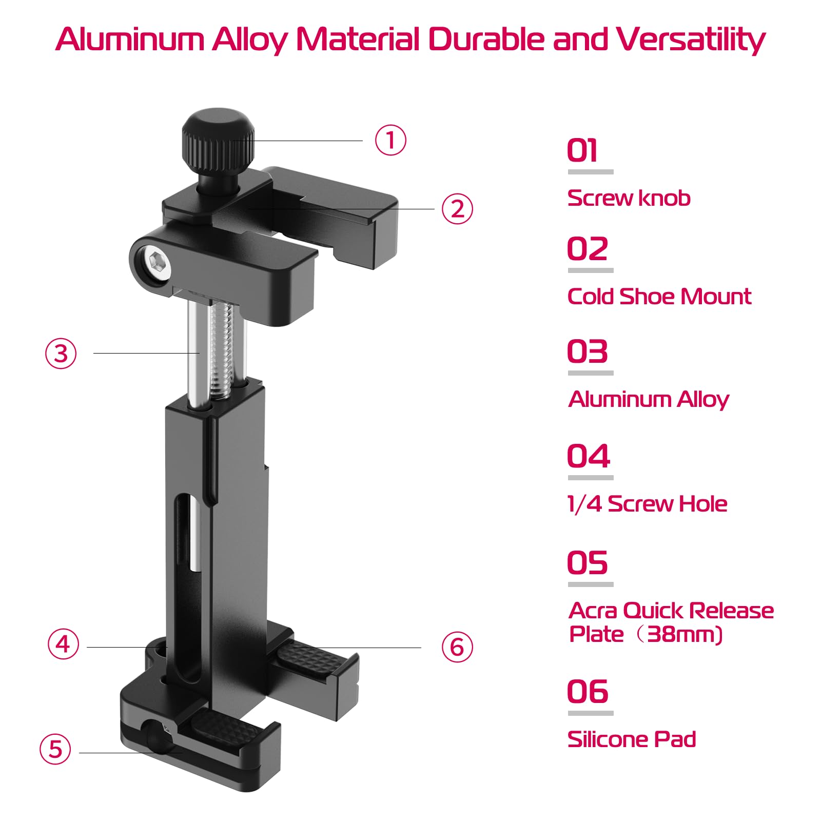 Ulanzi St-03 Metal Smart Phone Tripod Mount With Cold Shoe Mount And Arca-Style Quick Release Plate For Iphone Xs Xs Max X 8 7 Plus Samsung,Cell Phone Tripod Holder Clip Adapter For Joby Gorillapod