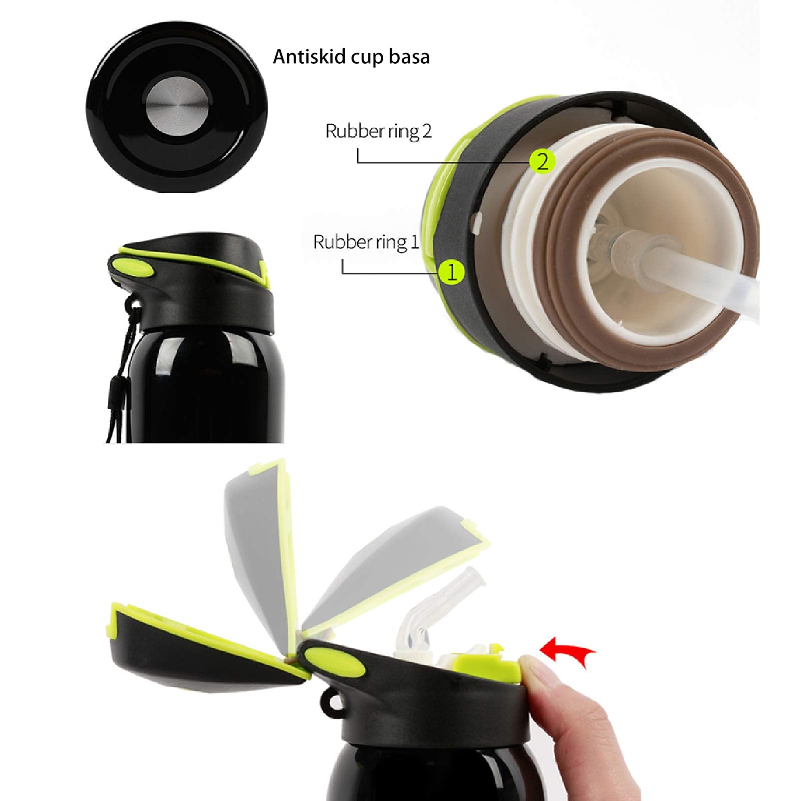Stainless Steel Cycling Mug, Insulated Bike Water Bottle With Straw Lid & Flex Cap,-, 18 Oz